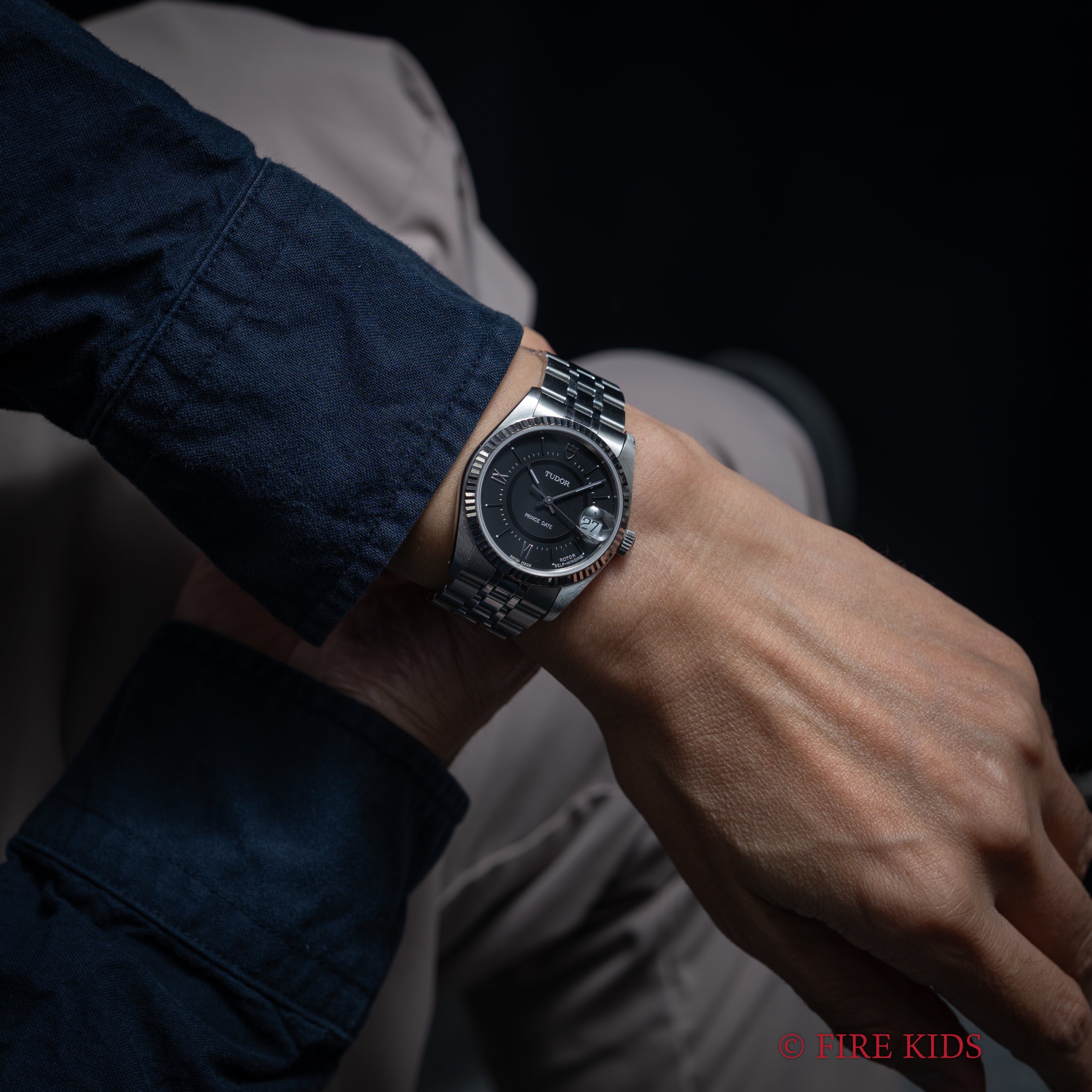 チューダー プリンスデイト 2002年製 Ref.74034 ブラックローマンダイヤル 自動巻 WGベゼル 純正ブレス