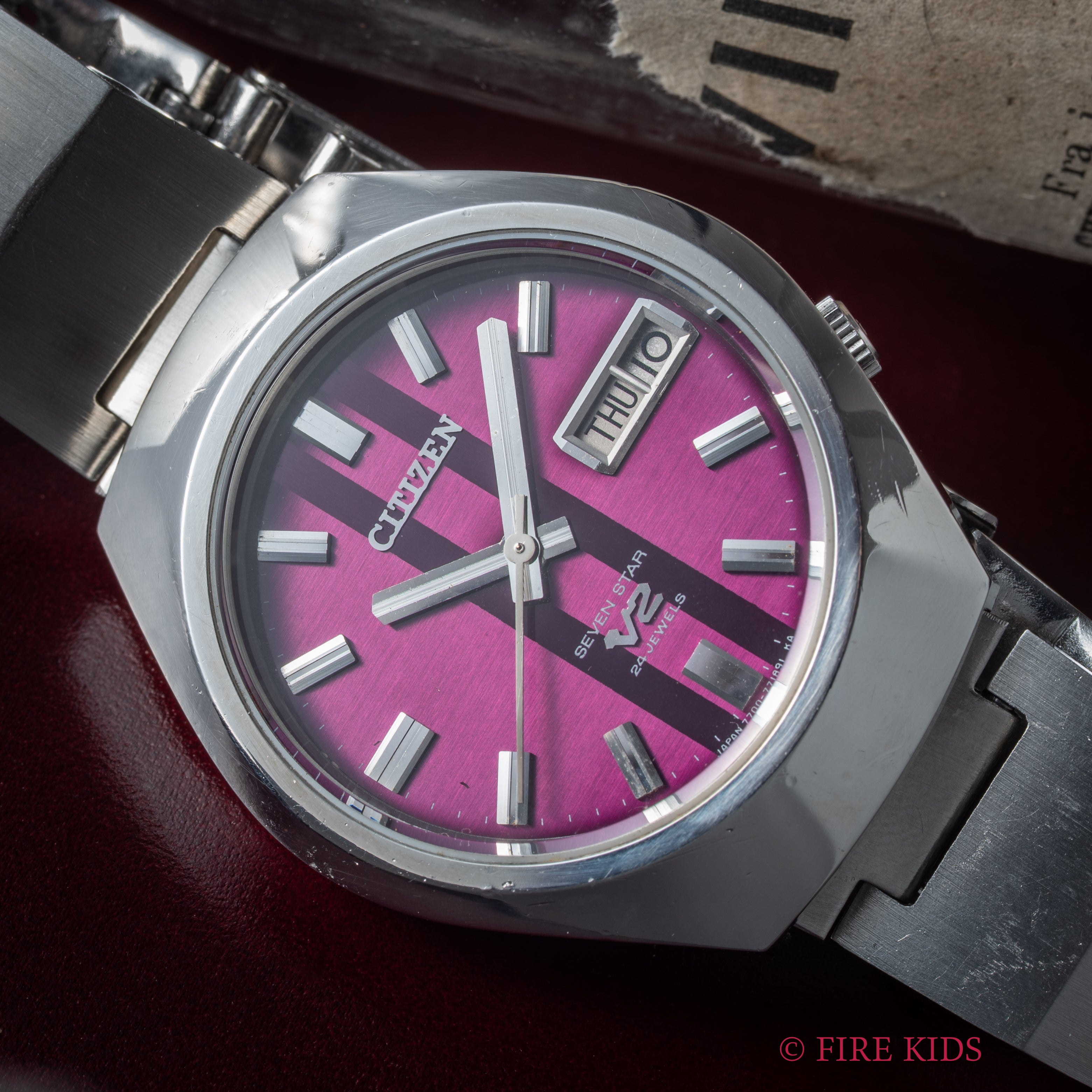 シチズンセブンスター V2 パープルダイヤル 1973年製 デイデイト自動巻 純正ブレス付き