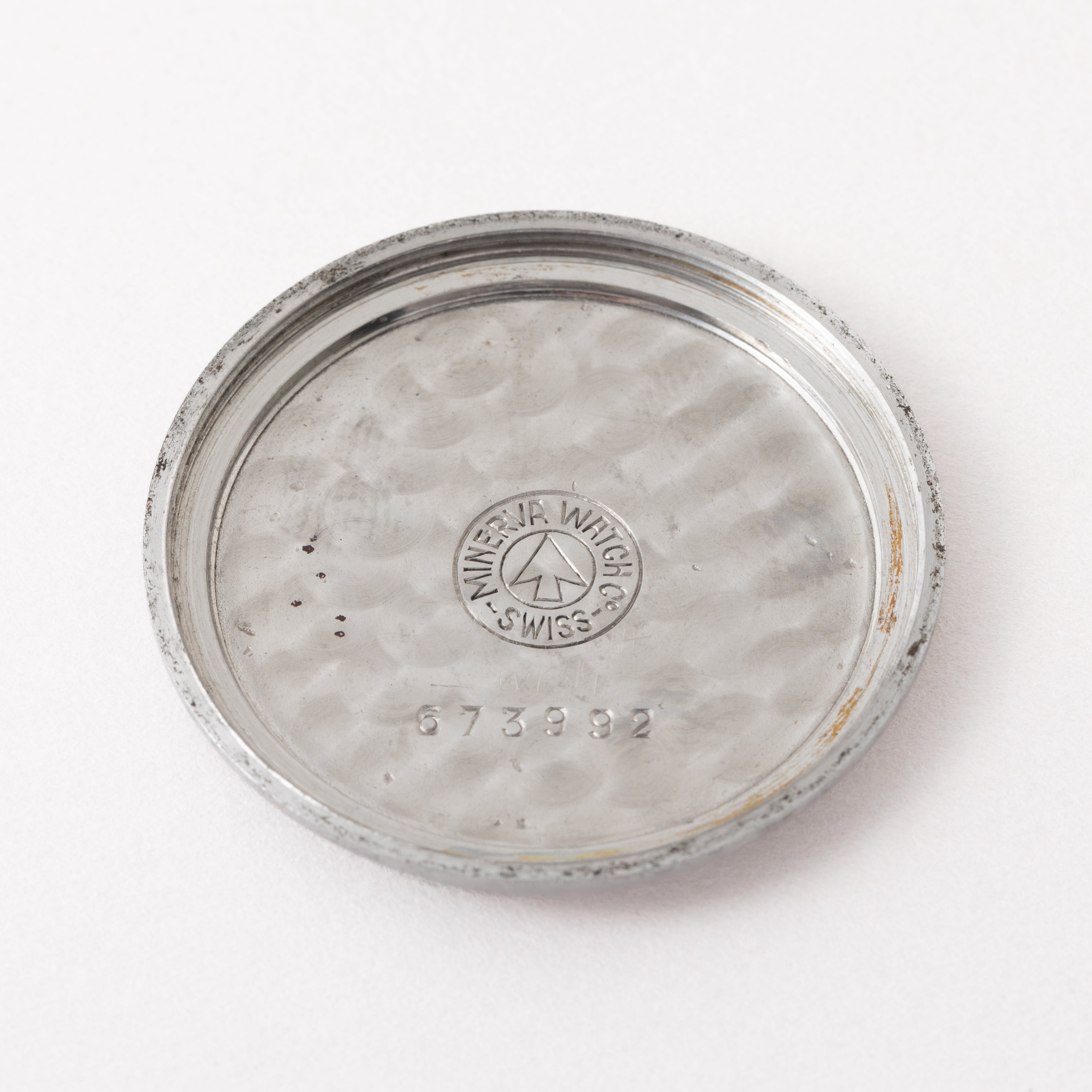 ミネルバ 2レジスタークロノグラフ 1950年代製 Cal.13‐20CH サーモンピンクダイヤル 別作スケルトン裏蓋