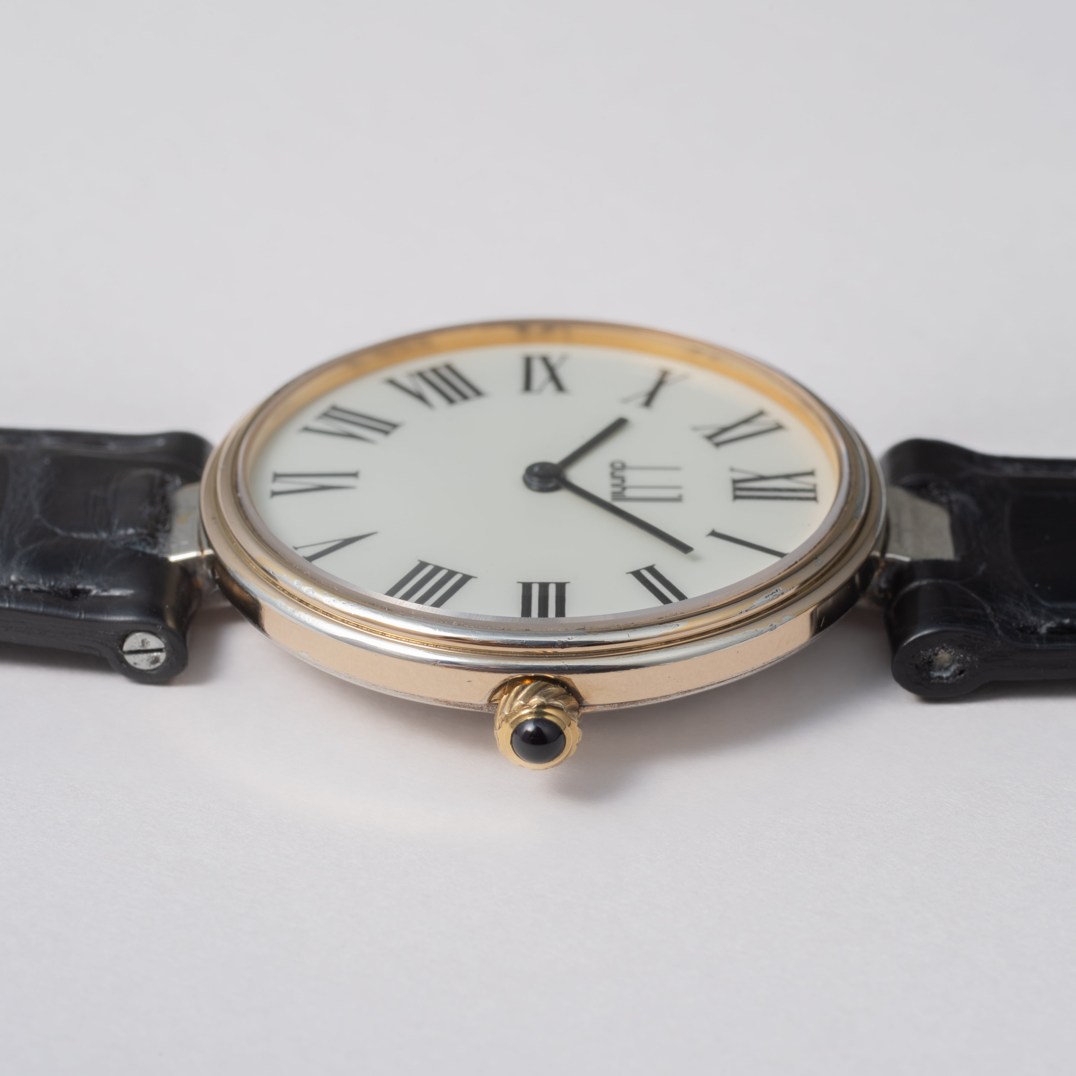 ダンヒル 銀無垢ケース 1980年代  クロノメーター ホワイトローマンダイヤル 純正尾錠付き