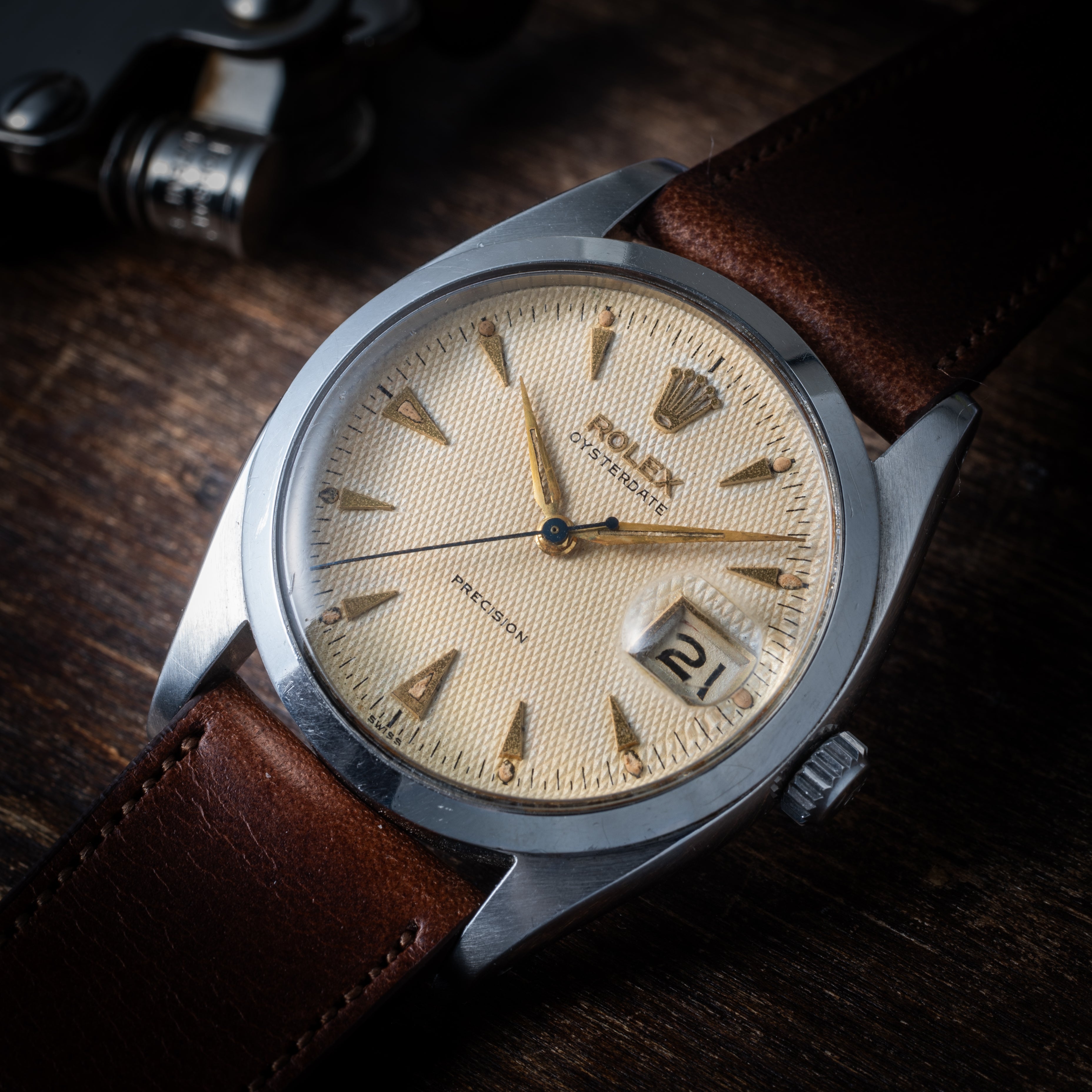 ロレックス 1954年製 Ref.6494 オイスターデイト 手巻き 赤黒カレンダー ギョーシェダイヤル