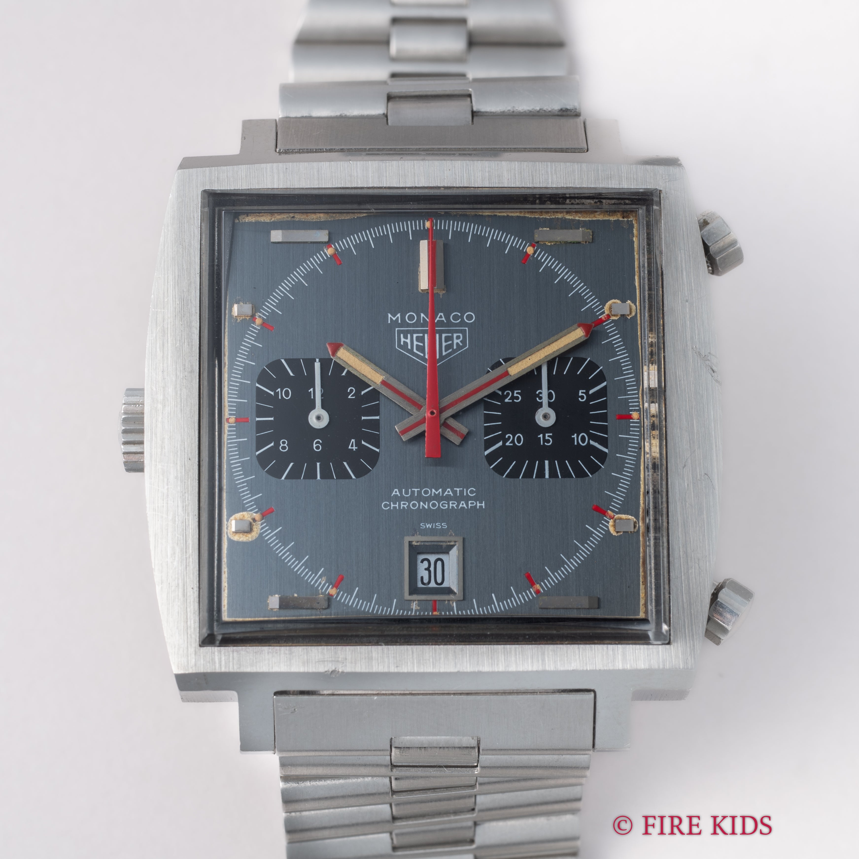 ホイヤー モナコ 1970年代製 自動巻きクロノグラフ グレーダイヤル Cal.12 純正ブレス付き