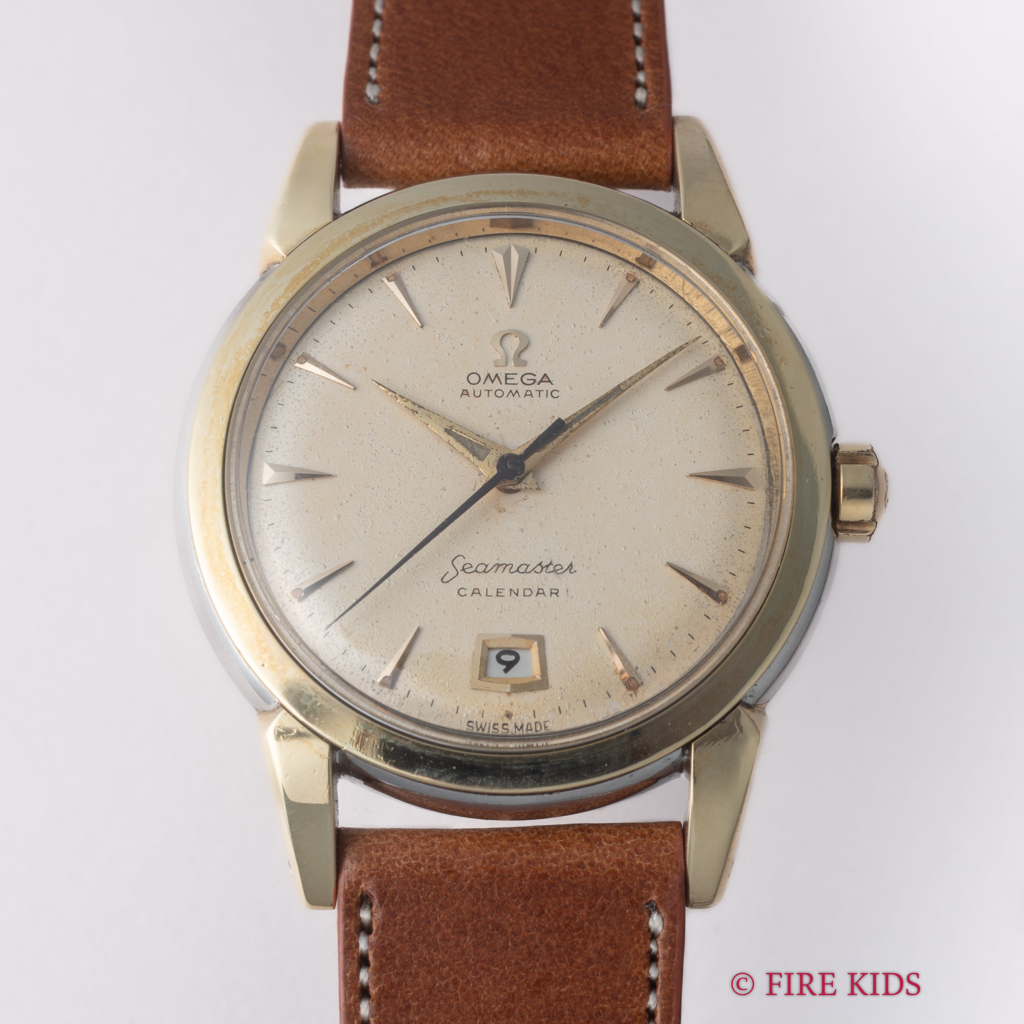 オメガ シーマスター カレンダー ハーフローター トップゴールド 1950年製 Ref.2627-21SC アイボリーダイヤル