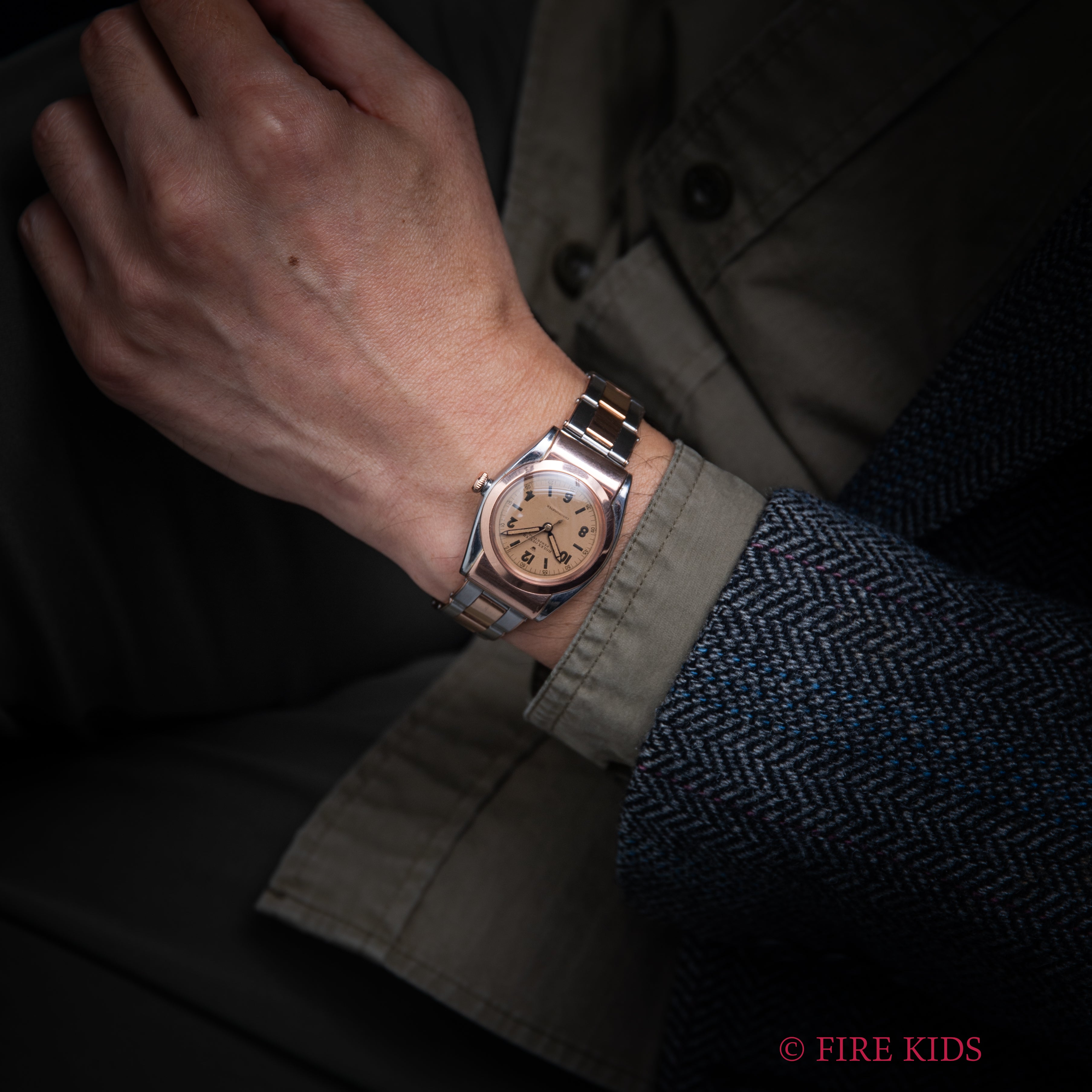 ロレックス バブルバック フーテッド ピンクゴールドコンビ 1940年代製 飛びアラビアダイヤル 純正コンビブレス