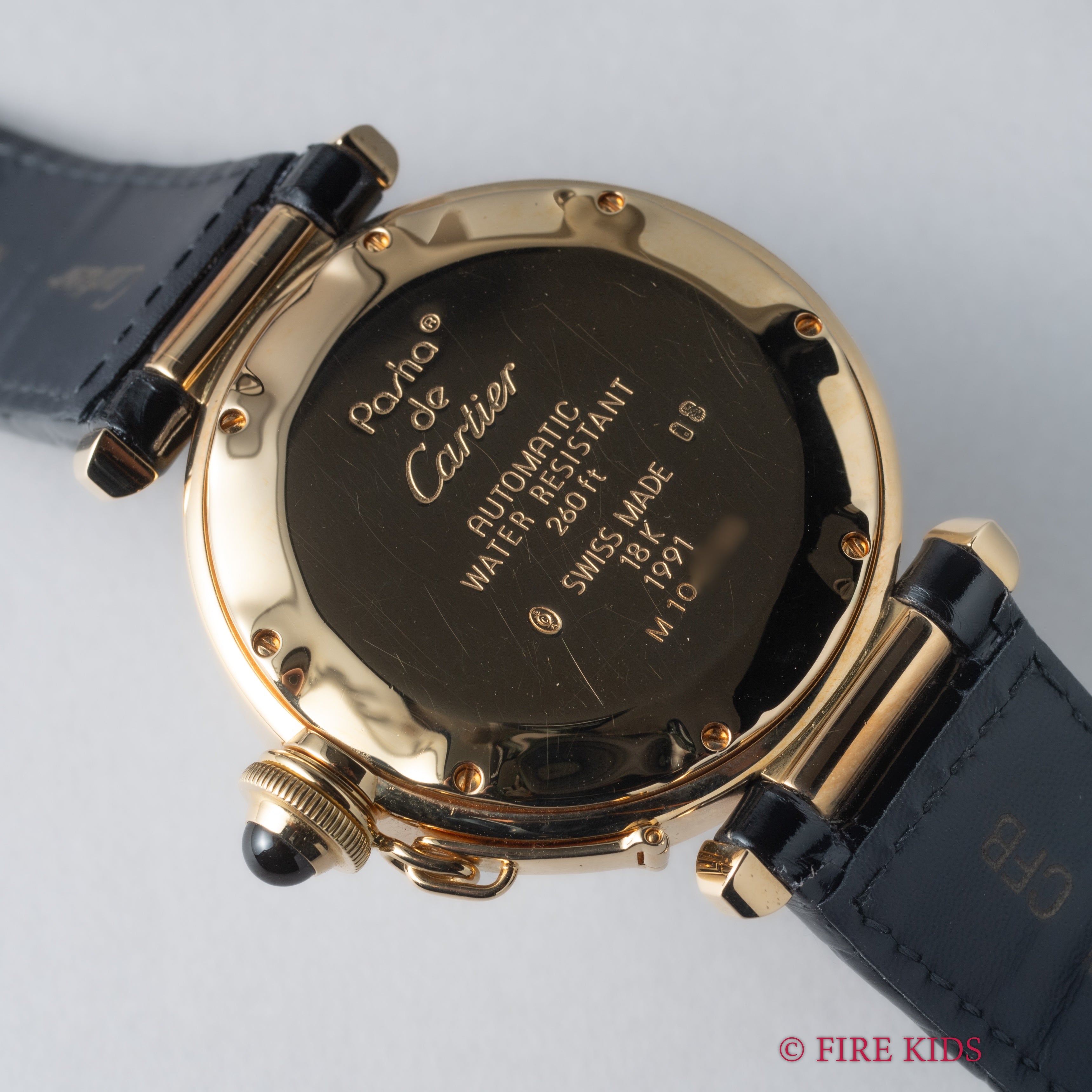 カルティエ 18金無垢パシャ 1990年代製 自動巻き ホワイトローマンダイヤル 純正18金無垢Dバックル付