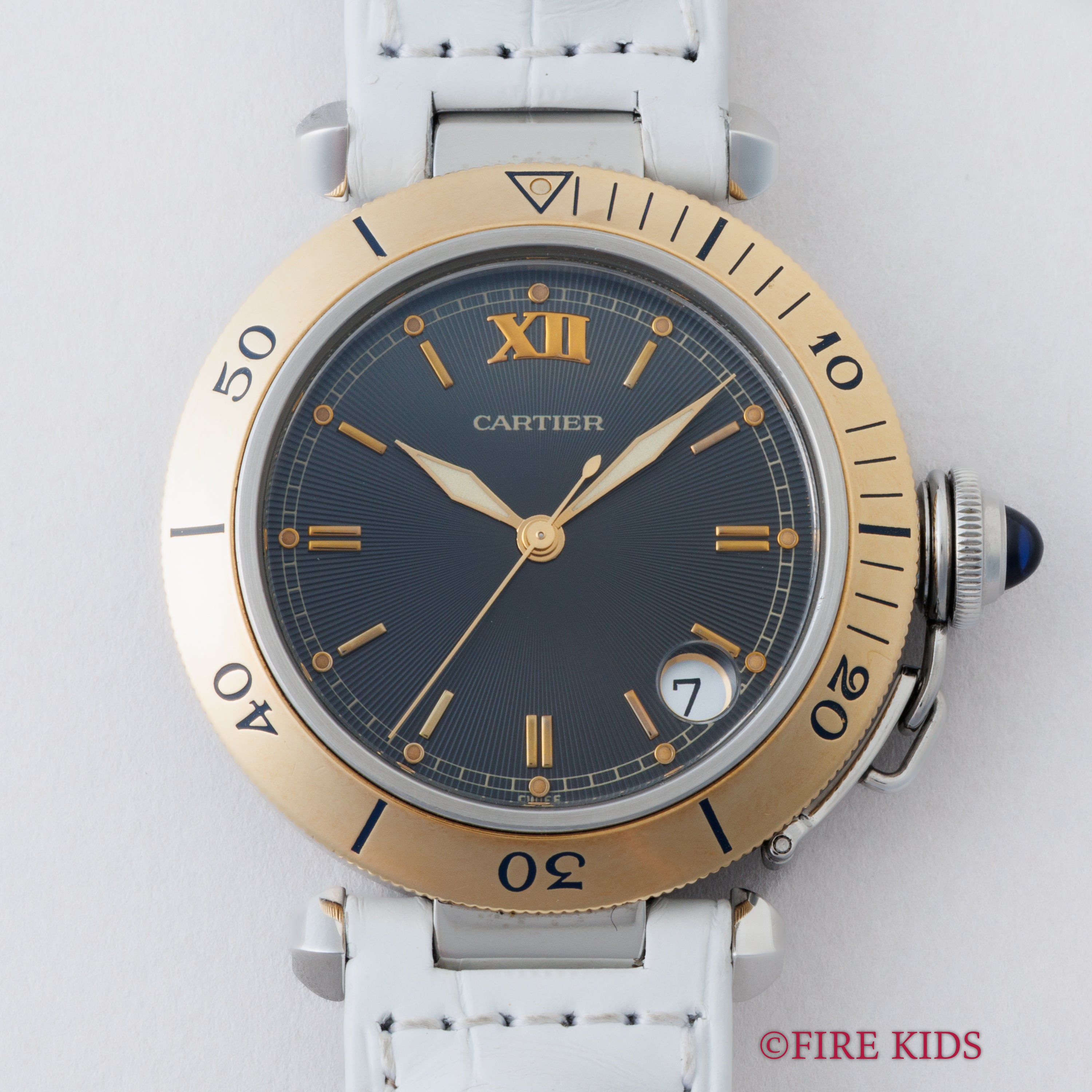 カルティエ パシャ コンビ グレーダイヤル Ref.1034 1990年代製 18金無垢尾錠付き