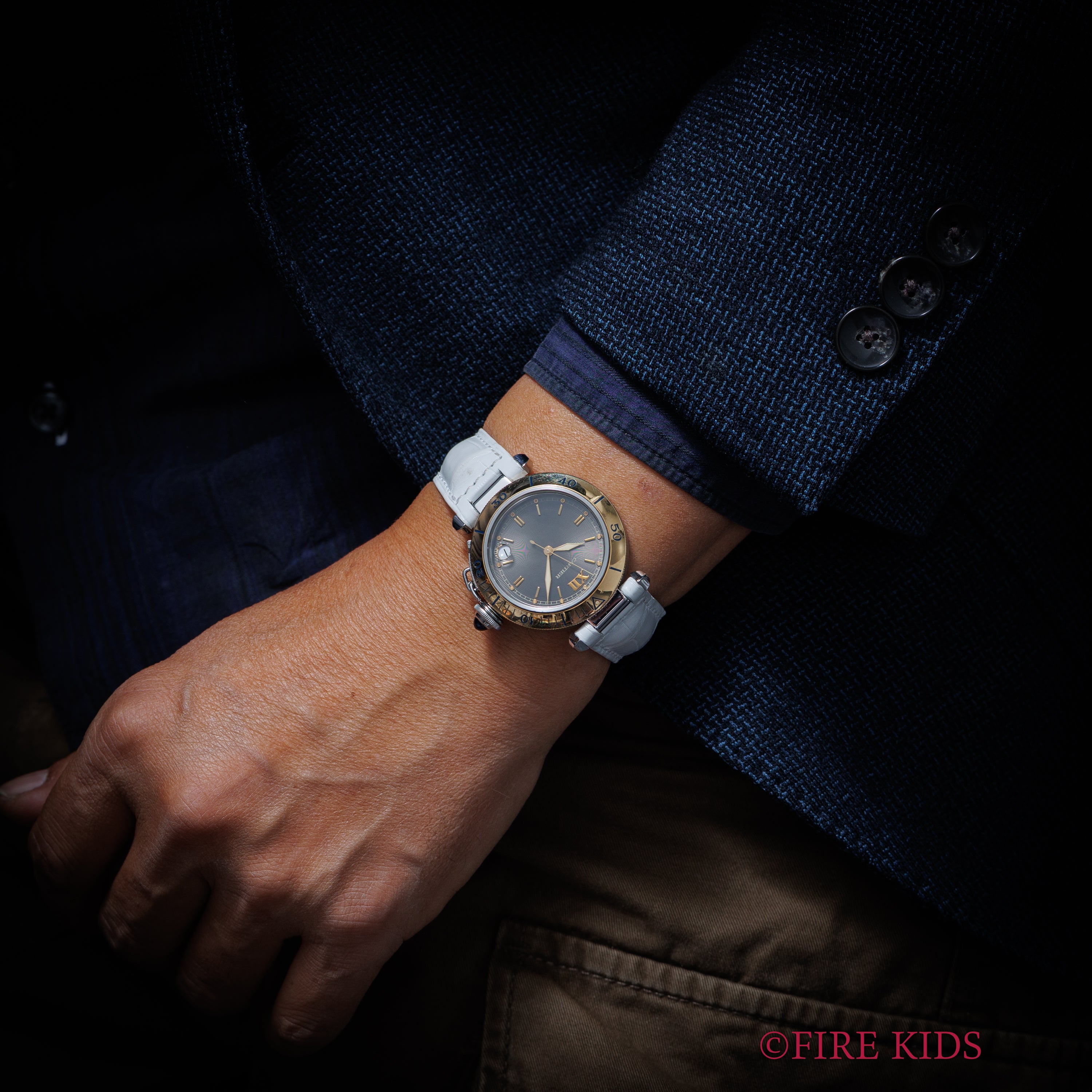 カルティエ パシャ コンビ グレーダイヤル Ref.1034 1990年代製 18金無垢尾錠付き