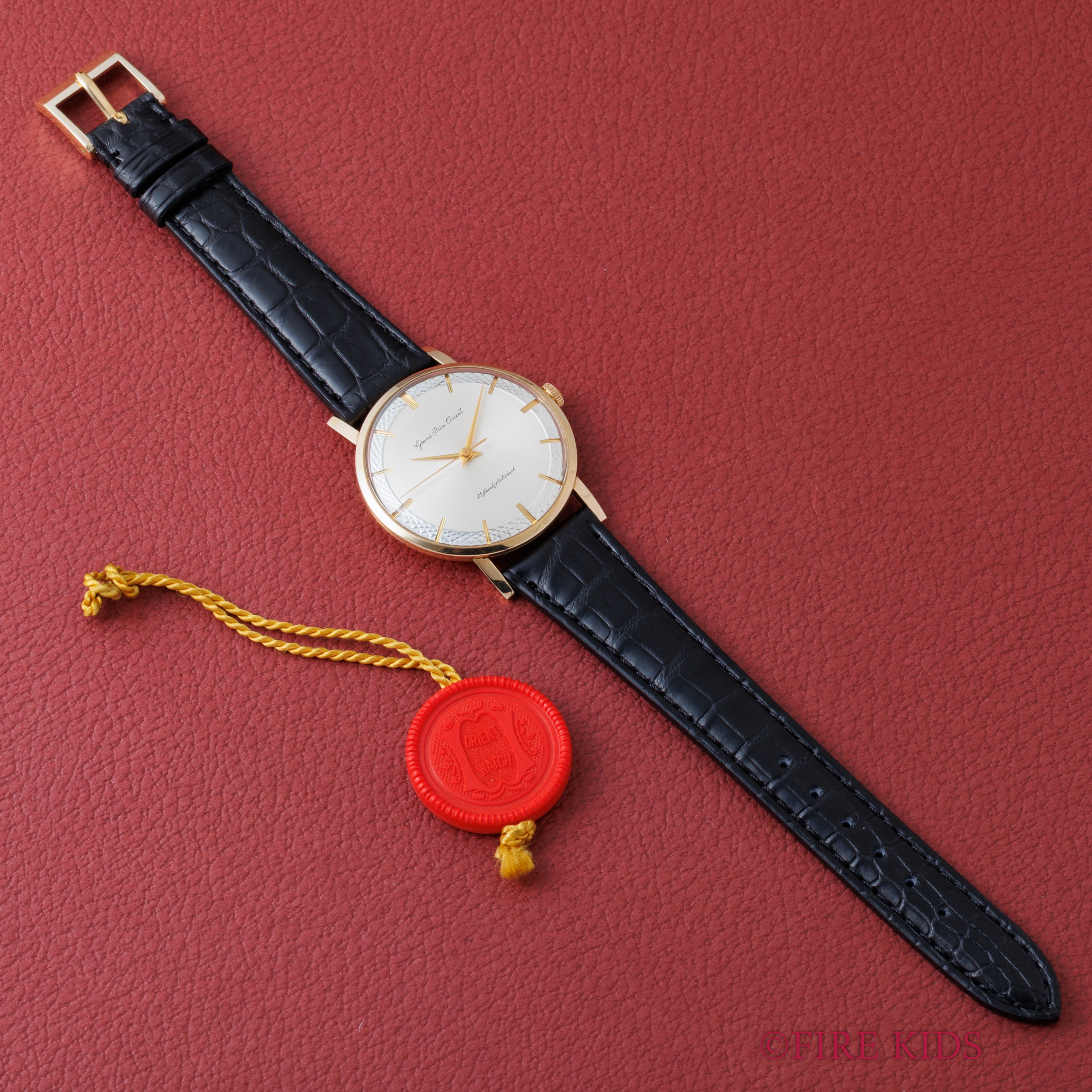 オリエント グランプリオリエント 1960年代製 14金張りケース 手巻き 変わり文字盤 純正尾錠、革ベルト、タグ付き 美品