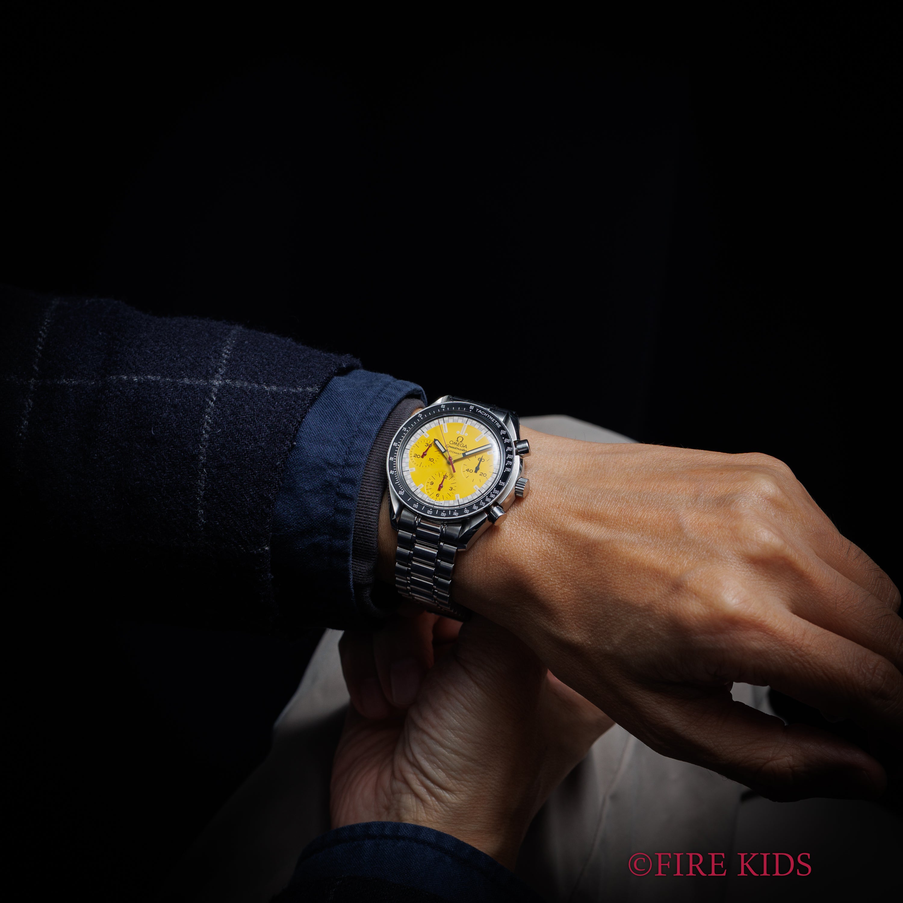 オメガ スピードマスター レーシング 1996年～1998年製 シューマッハ Ref.3510.12 イエローダイヤル 箱、ギャラ付き