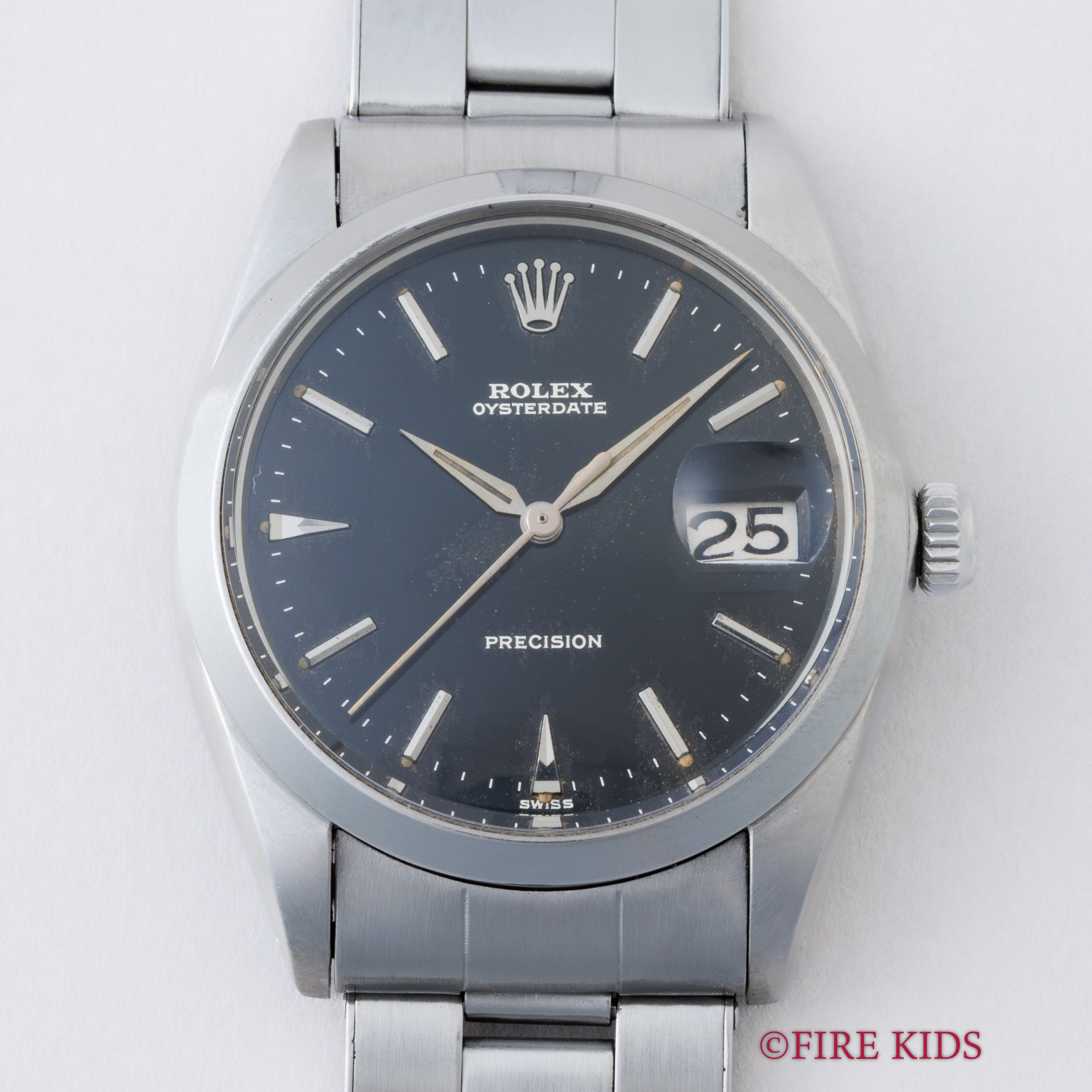 ロレックス オイスターデイト 1964年製 Ref.6694 ブラックミラーダイヤル 純正リベットブレス