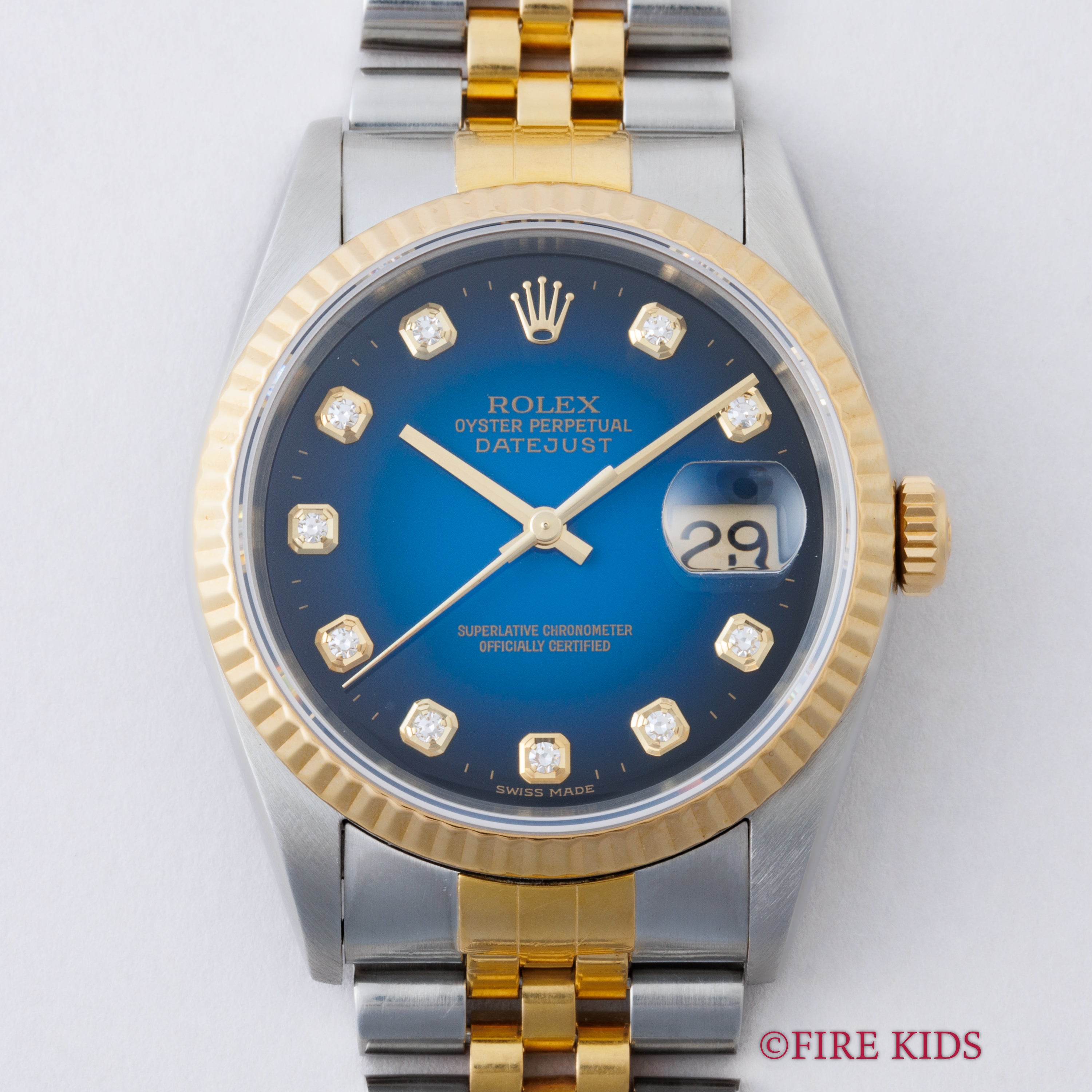 ロレックス デイトジャスト Ref.16233G 10PDブルーグラデーションダイヤル 2000年製 ギャラ、タグ付き