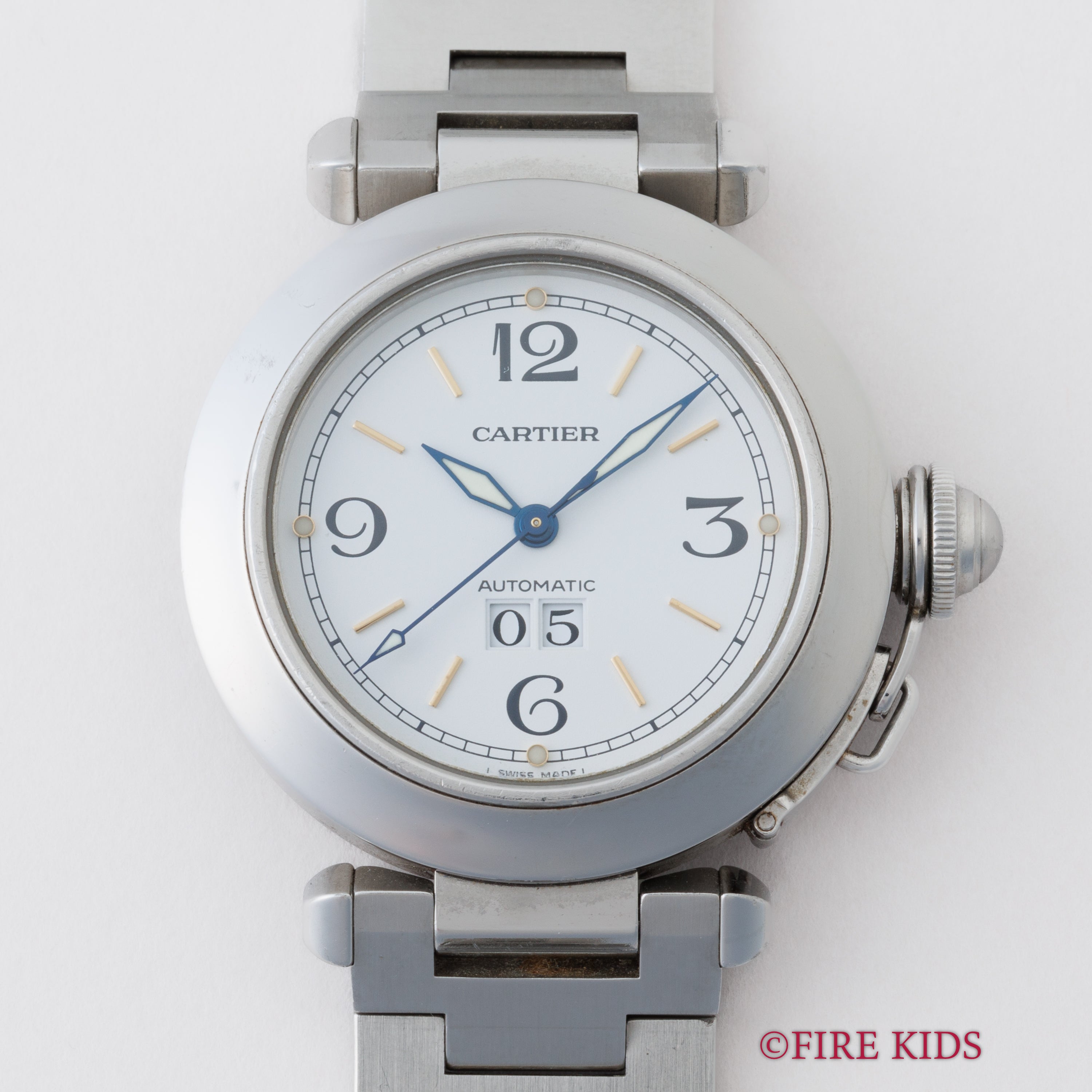 カルティエ パシャC 2000年代製 GMTビッグデイト ホワイトダイヤル 自動巻き 箱、保証書付き