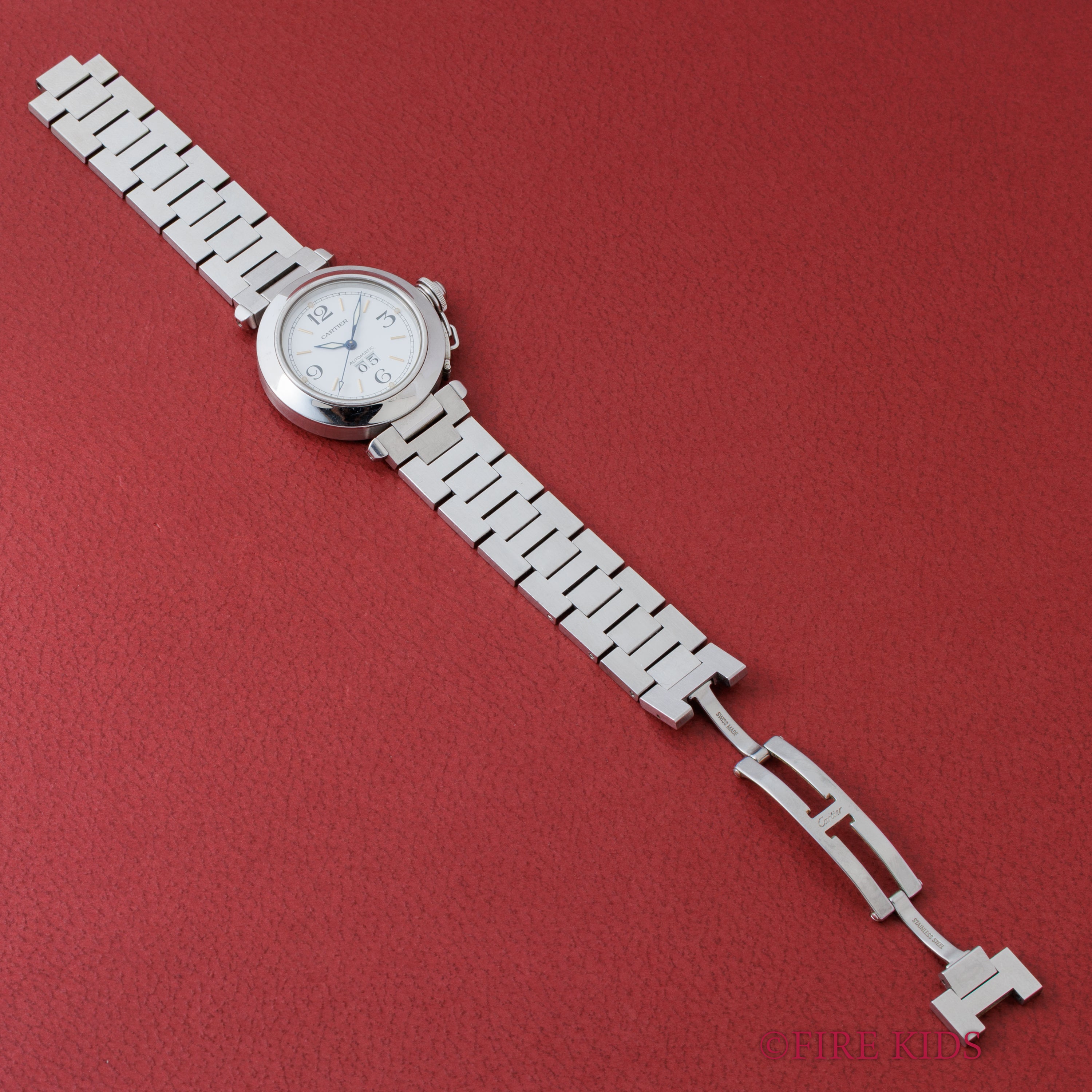 カルティエ パシャC 2000年代製 GMTビッグデイト ホワイトダイヤル 自動巻き 箱、保証書付き