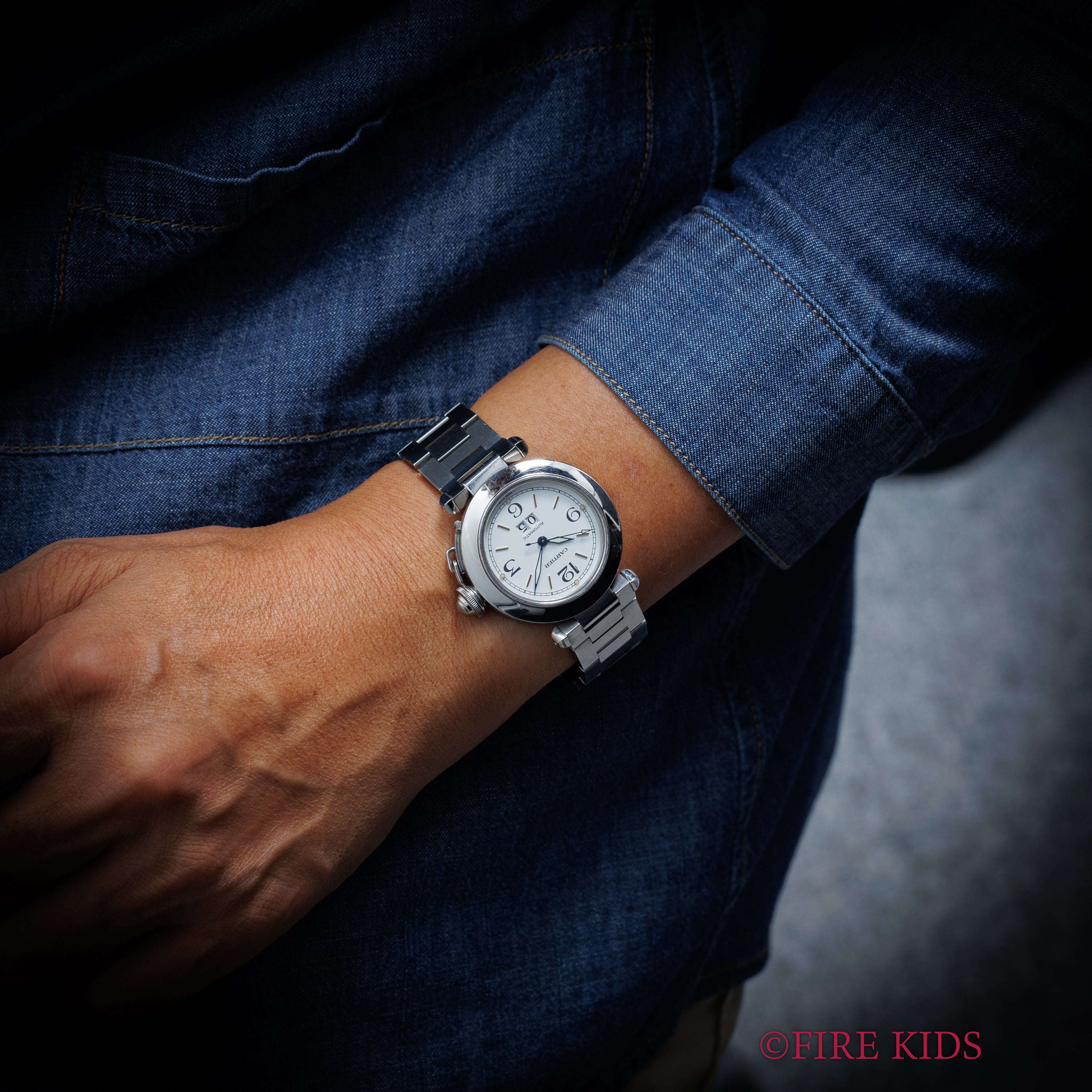 カルティエ パシャC 2000年代製 GMTビッグデイト ホワイトダイヤル 自動巻き 箱、保証書付き