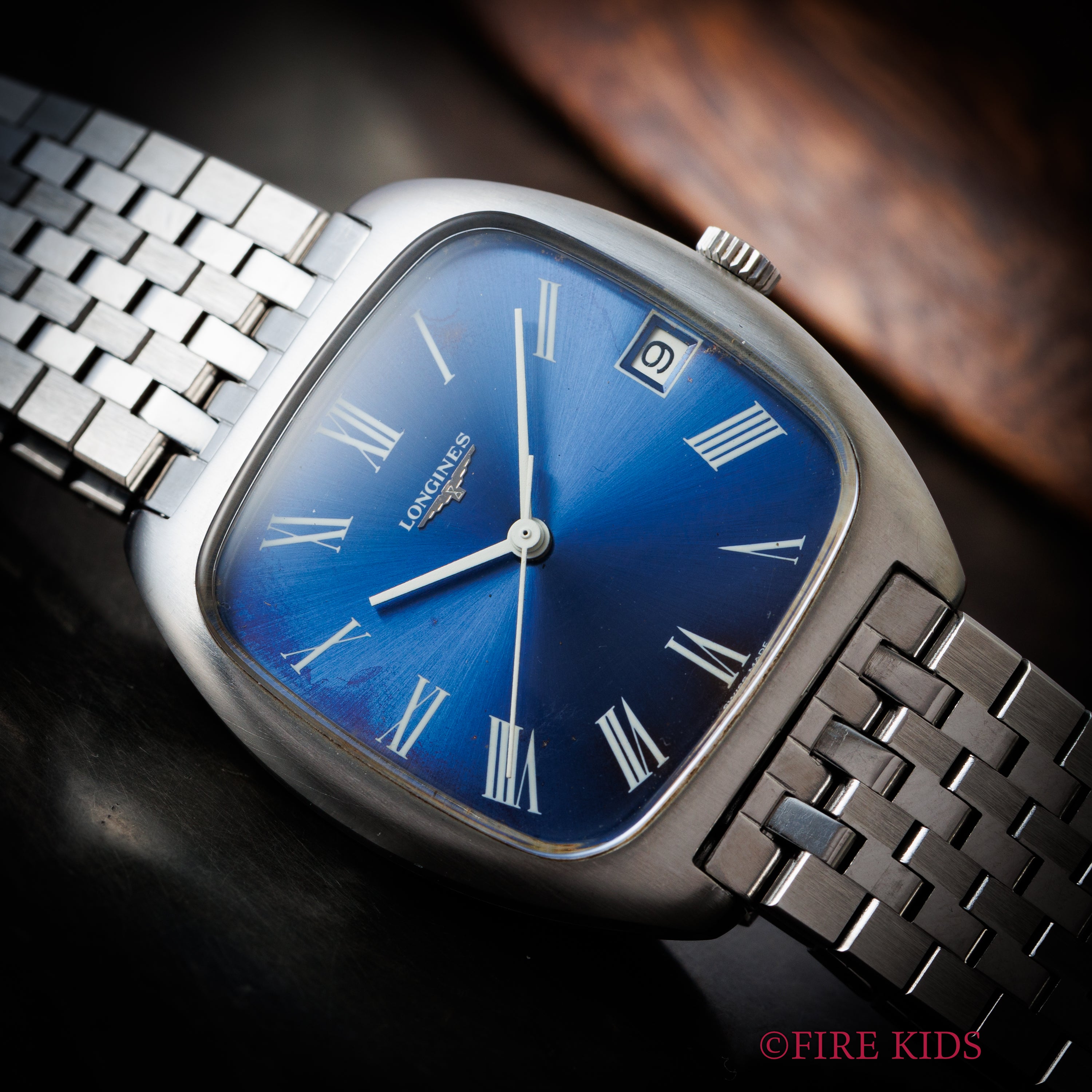 ロンジン トノーケース ブルーローマンダイヤル 純正ブレス付き ハイビート手巻き Cal.6952 ゼロハック機能