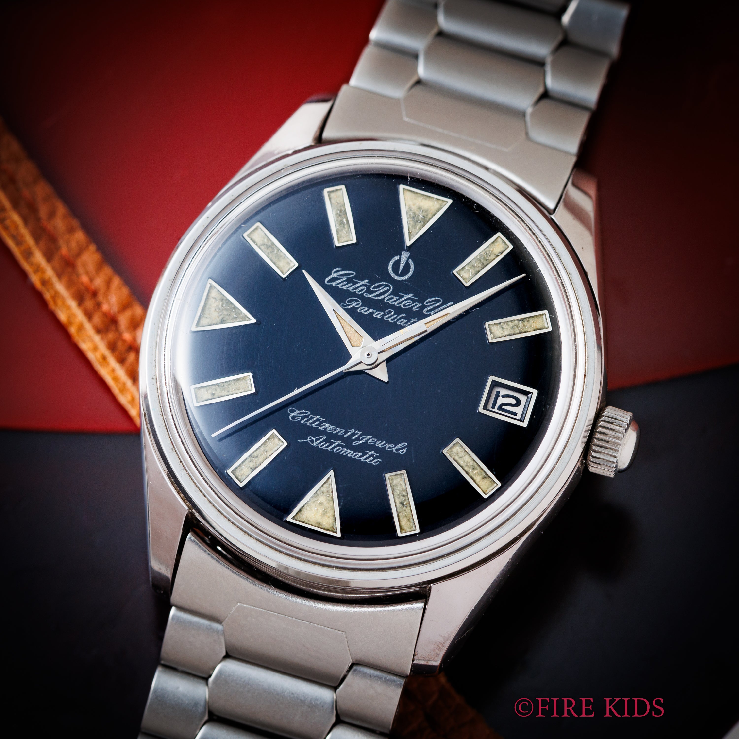 シチズン オートデーター ユニ パラウォーター 1964年製 ブラックミラー 自動巻き 取説、タグ付き