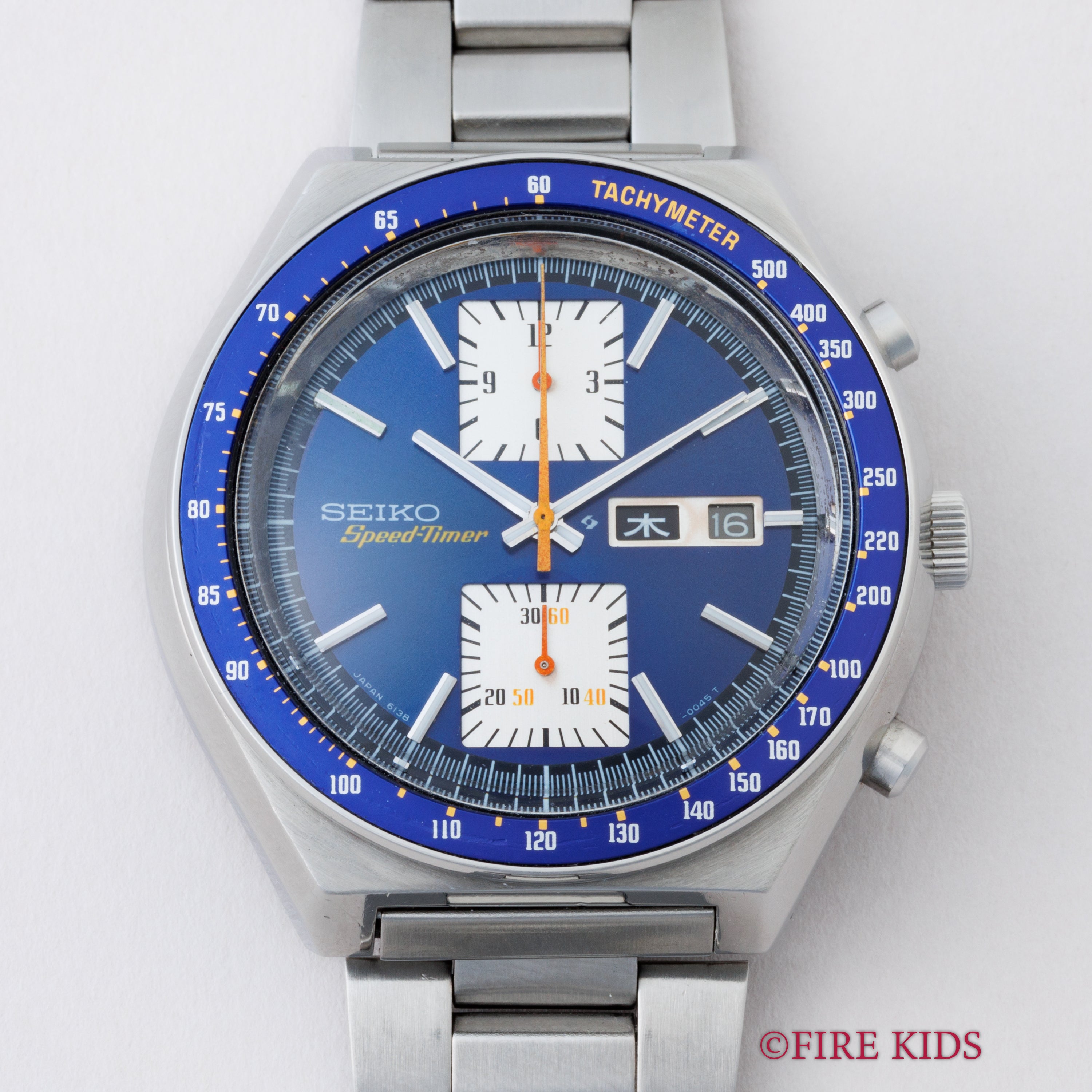 セイコー 角目 自動巻クロノグラフ 1976年製 Ref.6138-0030 ブルーダイヤル 純正ブレス付き