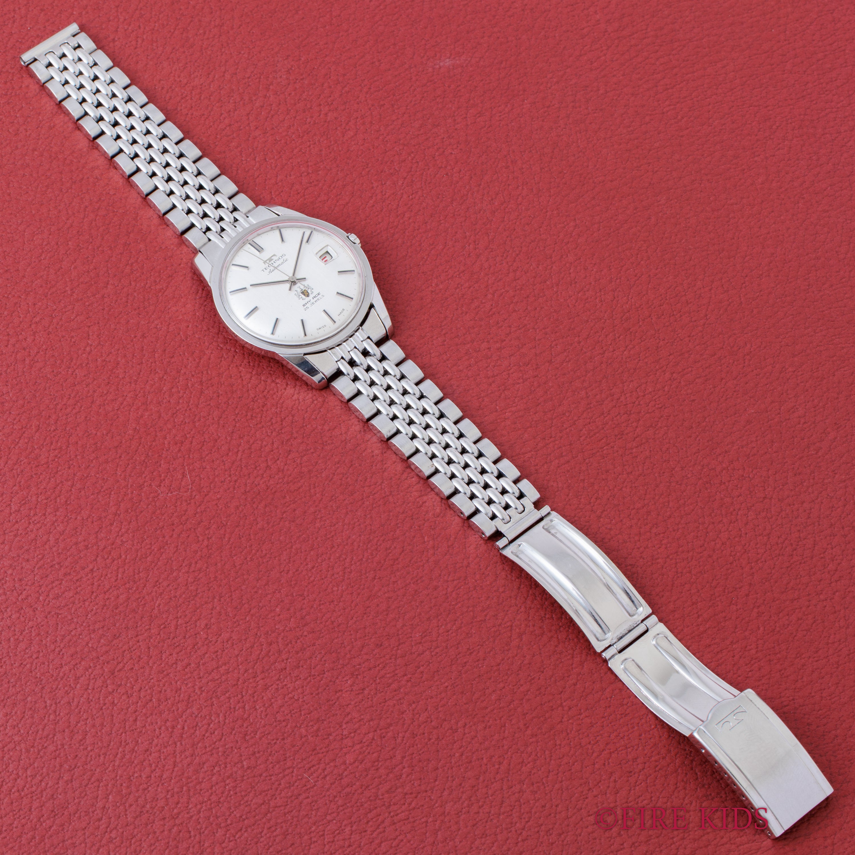 テクノス スカイエース 1960年代製 純正ブレス 赤カレンダー 自動巻き