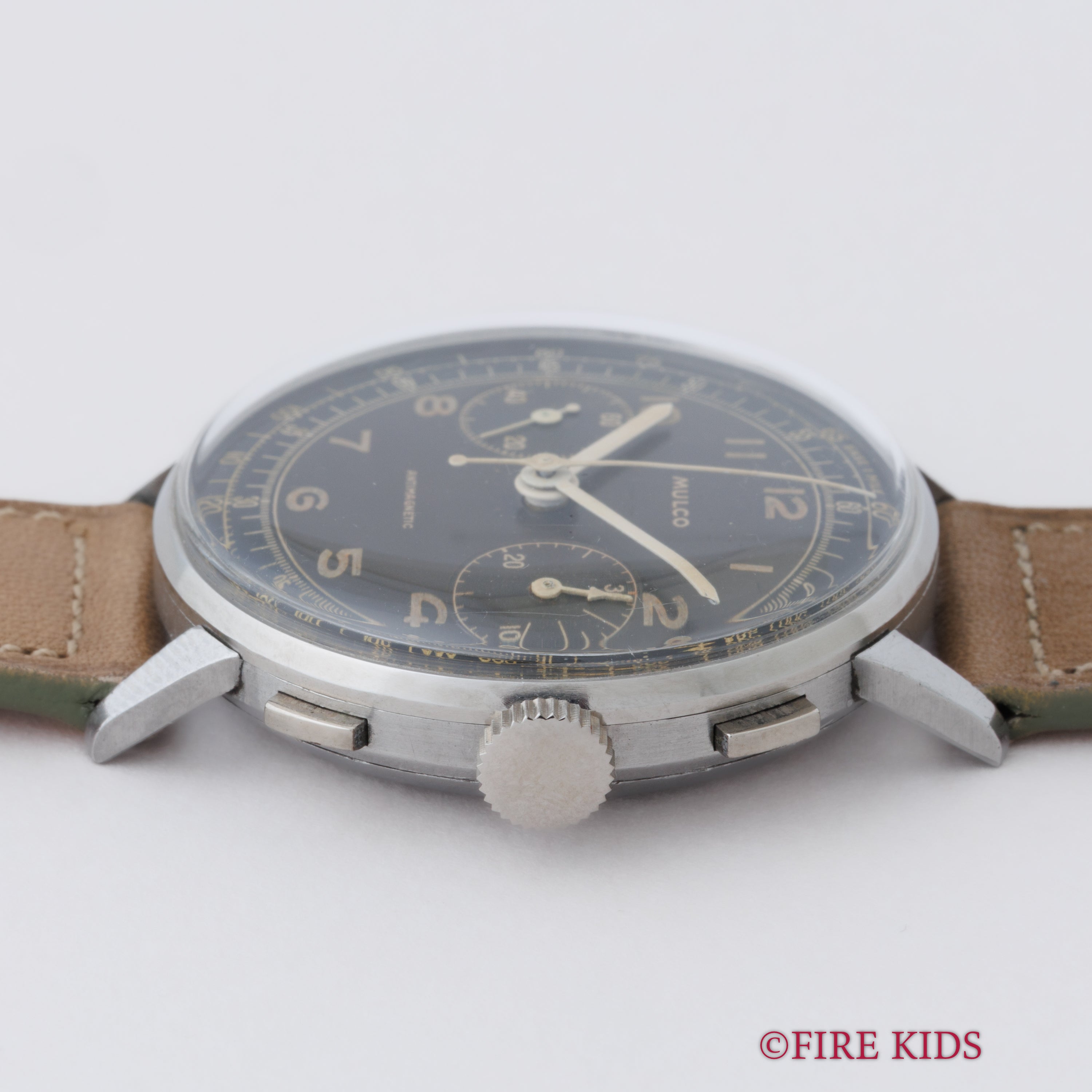 MULCO 38㎜2レジスタークロノグラフ 1940年代製 バルジュー22搭載 ブラックツートンダイヤル