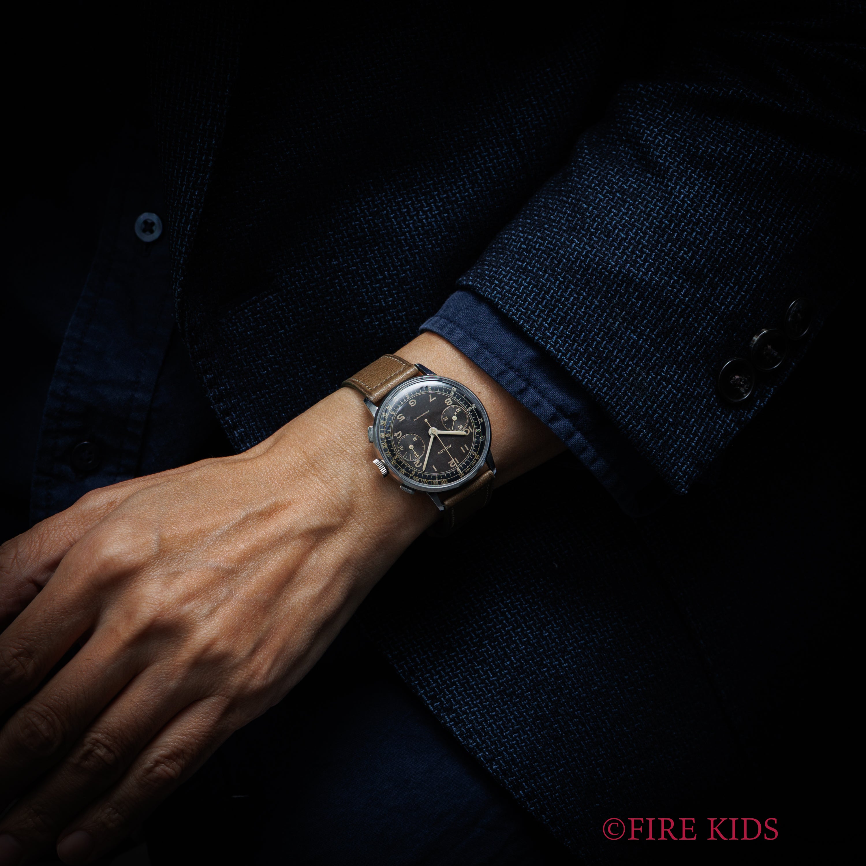 MULCO 38㎜2レジスタークロノグラフ 1940年代製 バルジュー22搭載 ブラックツートンダイヤル