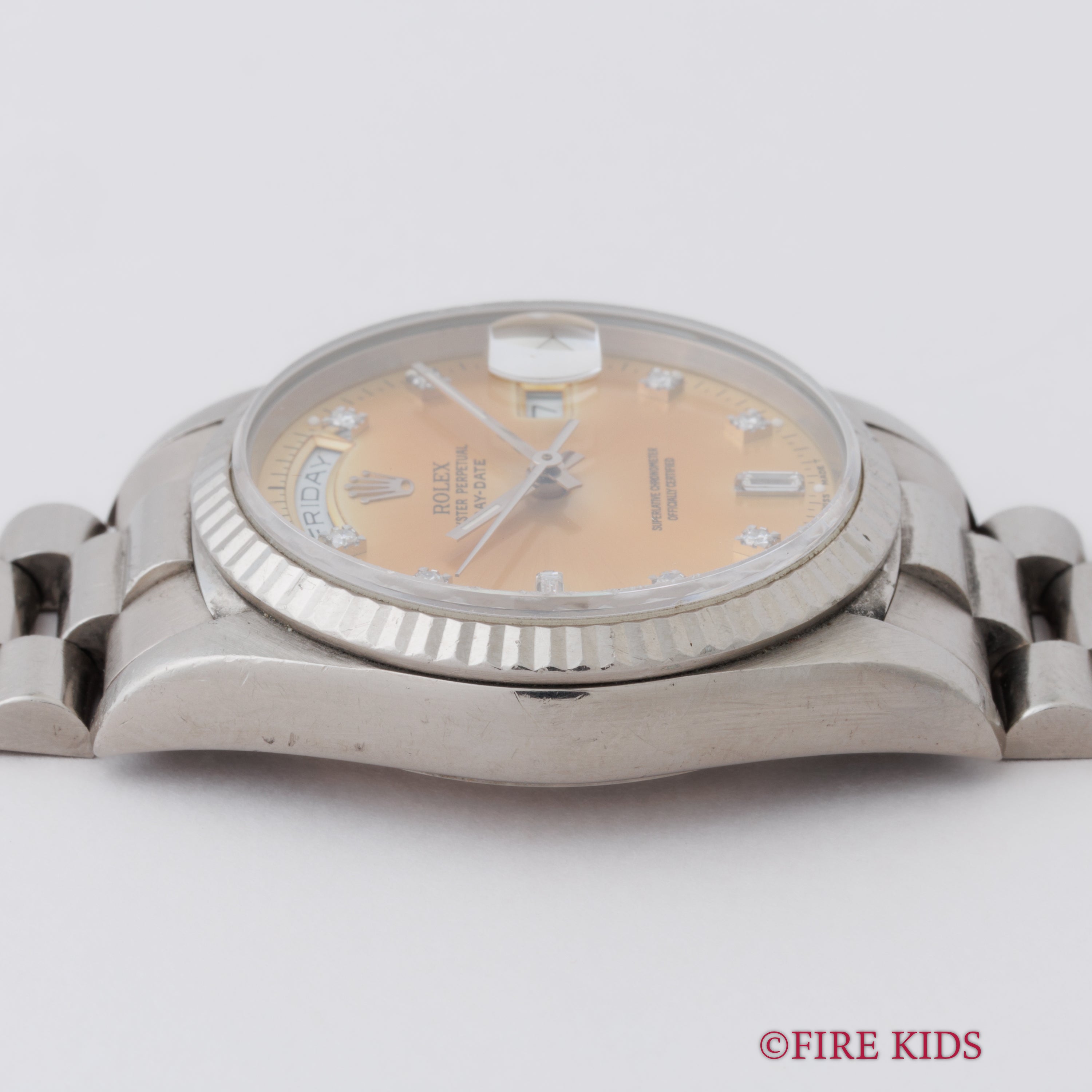 ロレックス デイデイト 1989~90年製 Ref.18239G 18金無垢ホワイトゴールド パティーナダイヤル 10Pダイヤ 純正ブレス