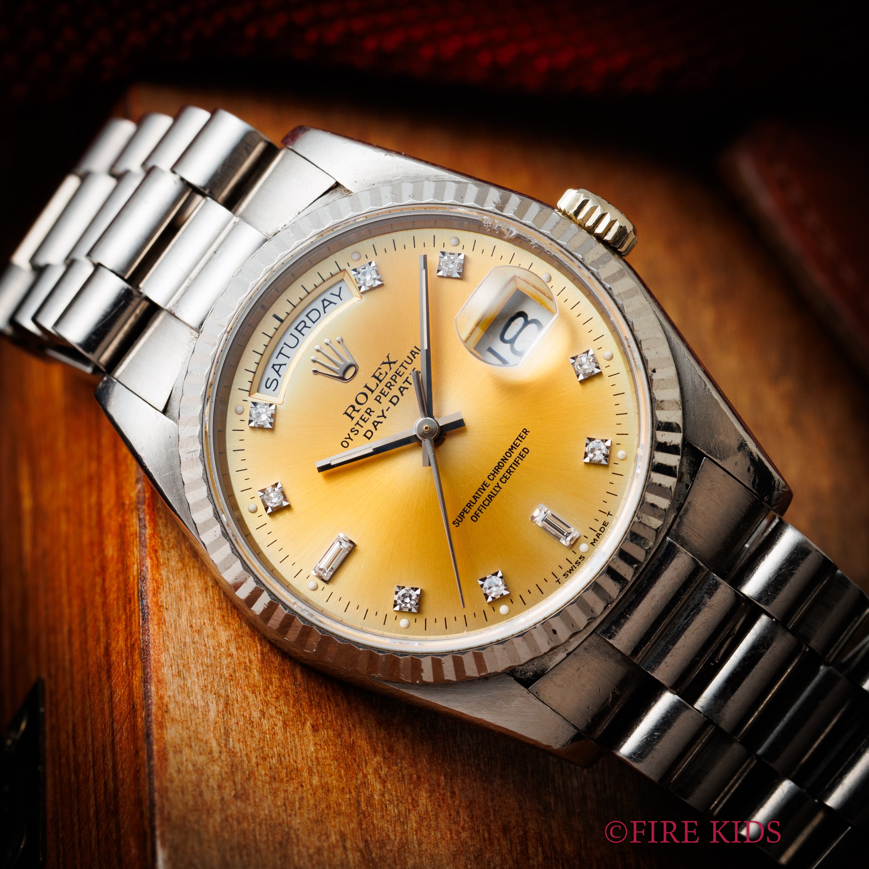 ロレックス デイデイト 1989~90年製 Ref.18239G 18金無垢ホワイトゴールド パティーナダイヤル 10Pダイヤ 純正ブレス