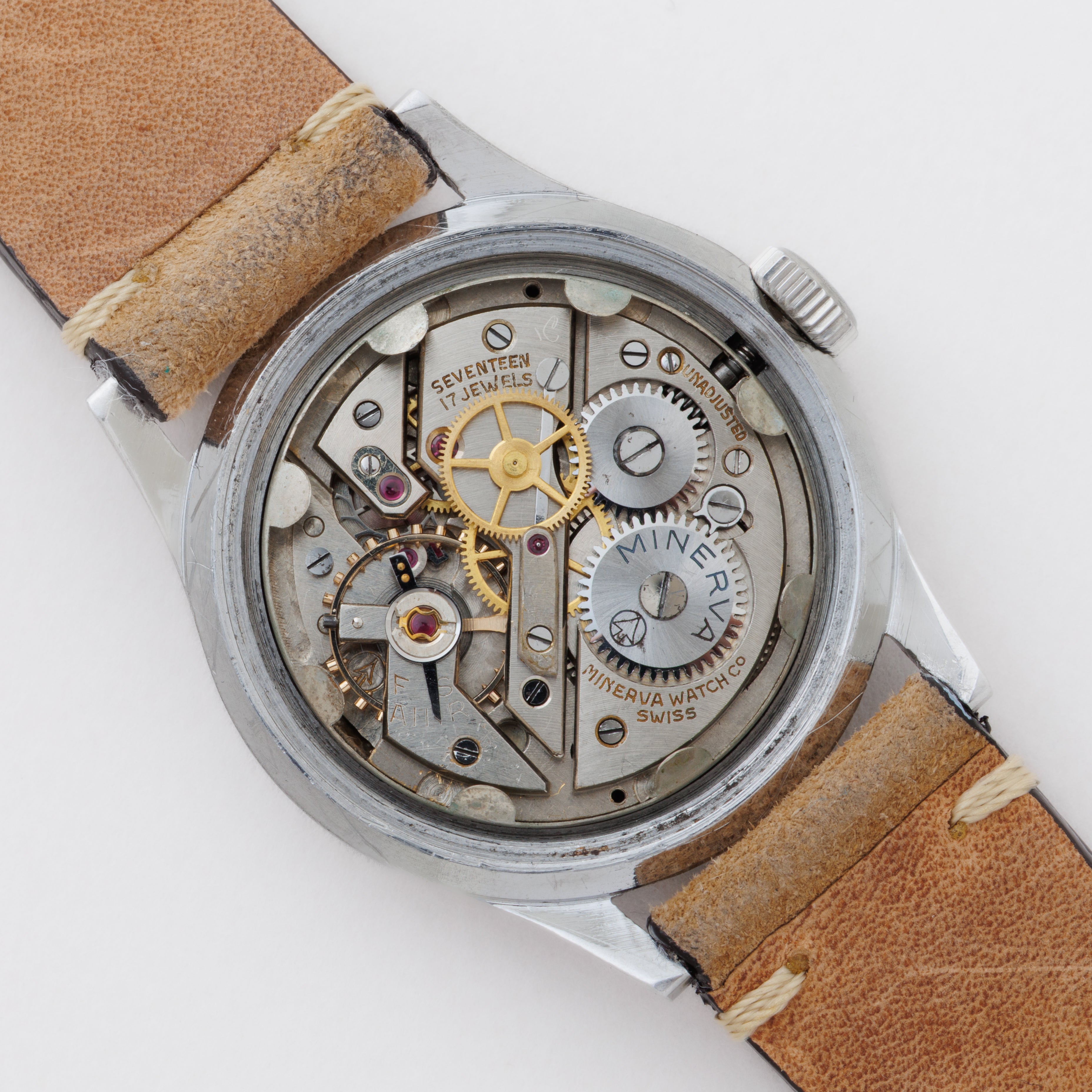 ミネルバ ピタゴラス センターセコンド 手巻き Cal.49 赤秒針 スクリューバックケース