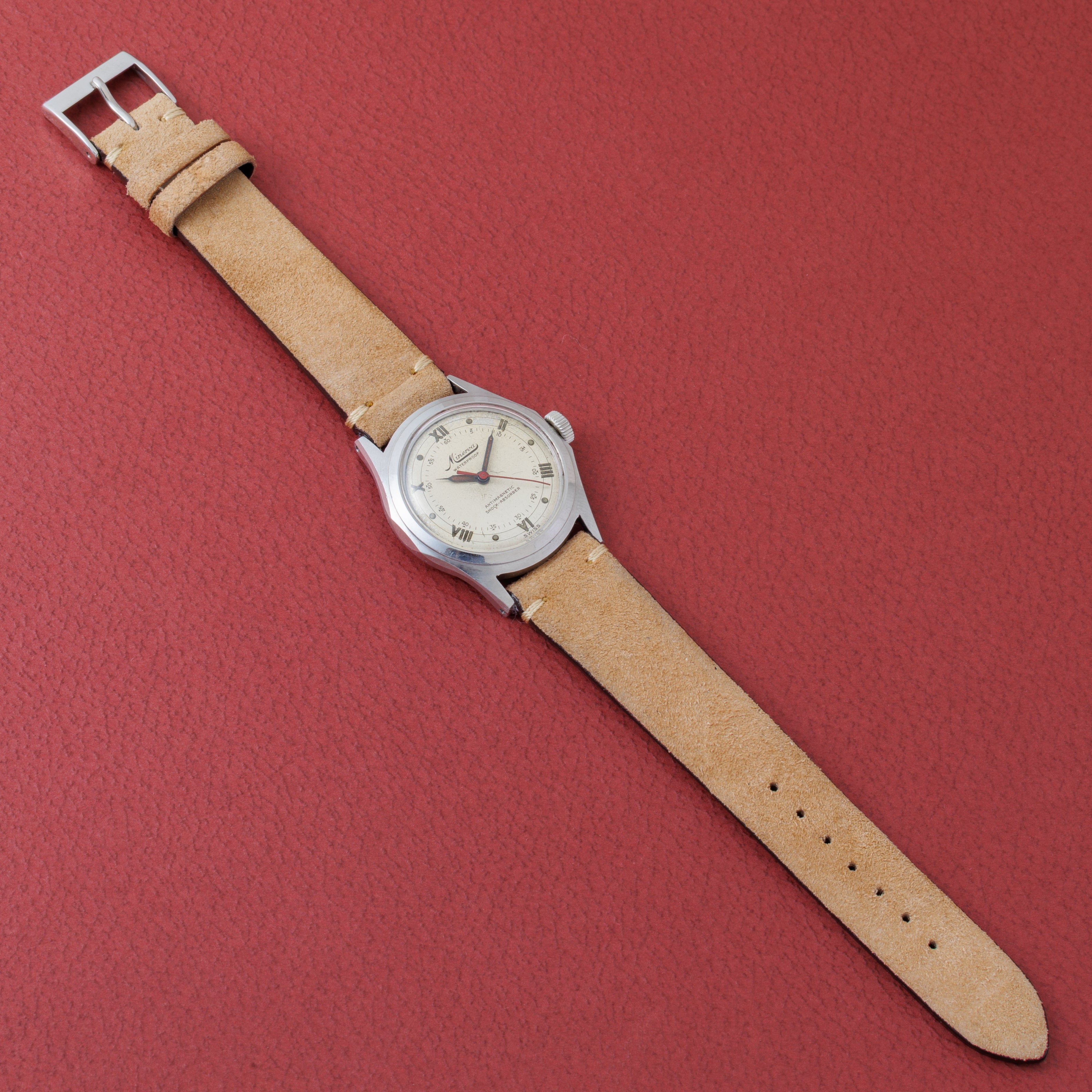 ミネルバ ピタゴラス センターセコンド 手巻き Cal.49 赤秒針 スクリューバックケース