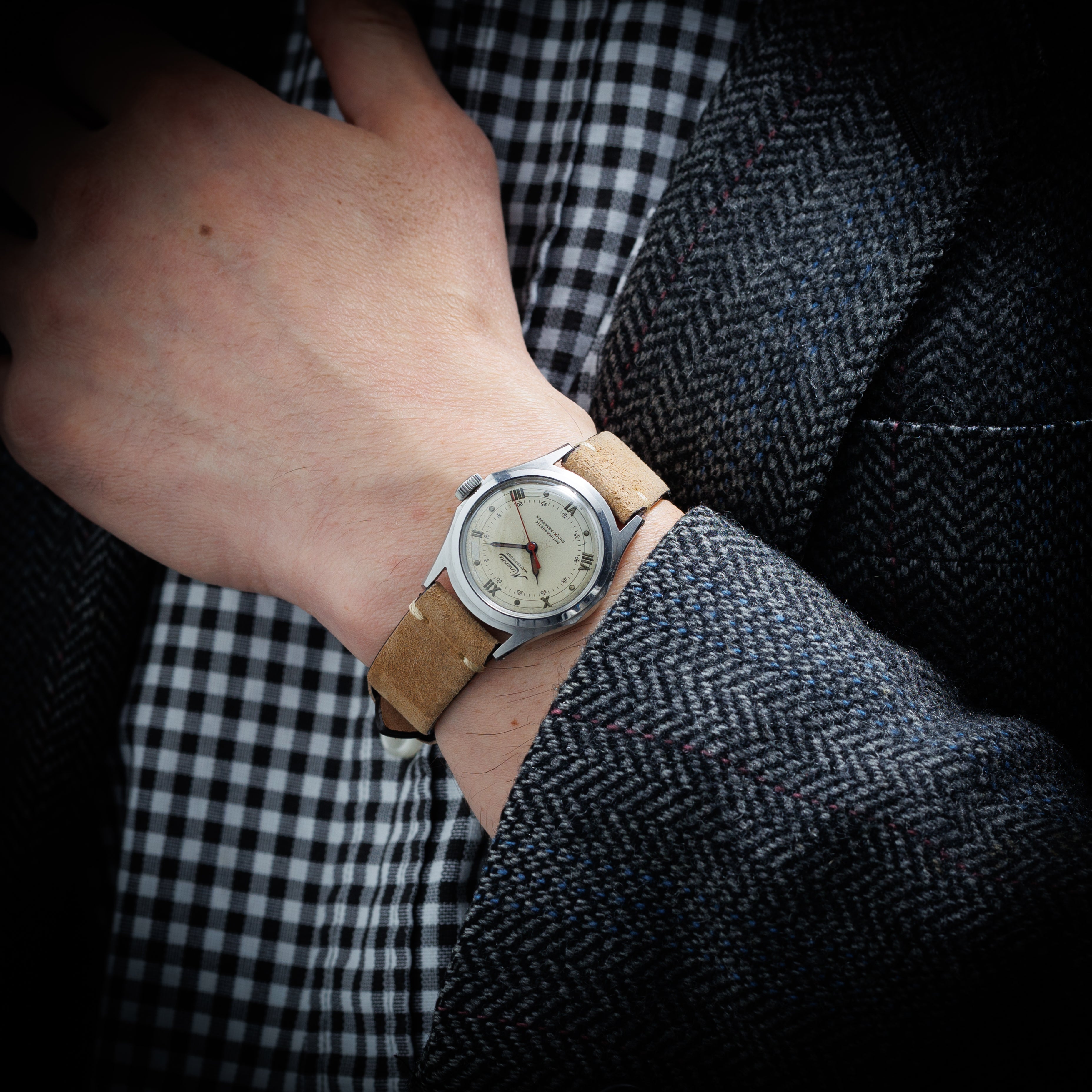 ミネルバ ピタゴラス センターセコンド 手巻き Cal.49 赤秒針 スクリューバックケース