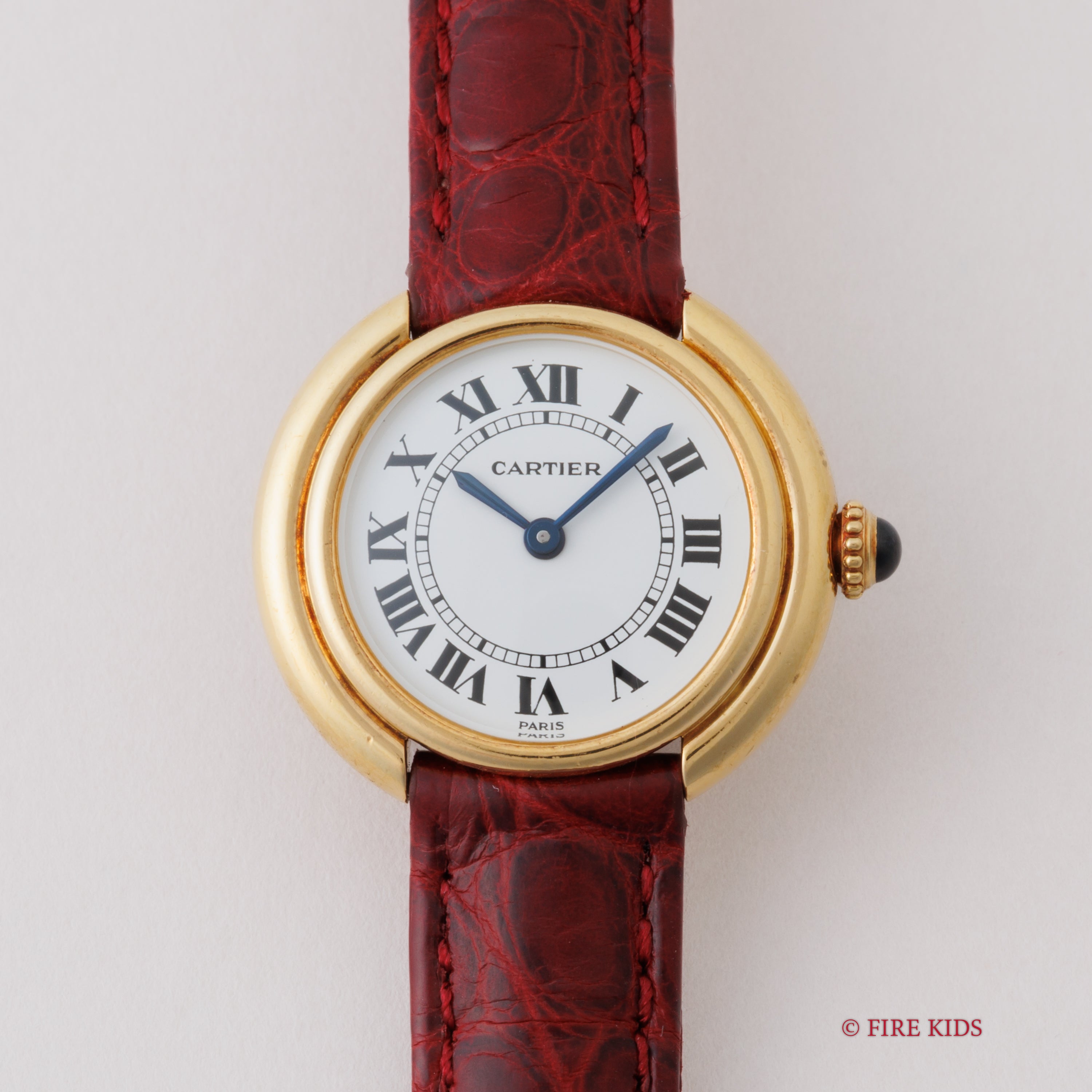 カルティエ 18金無垢 ヴァンドーム エリプス SMサイズ 手巻き PARISダイヤル 1980年代製 純正金無垢Dバックル付き