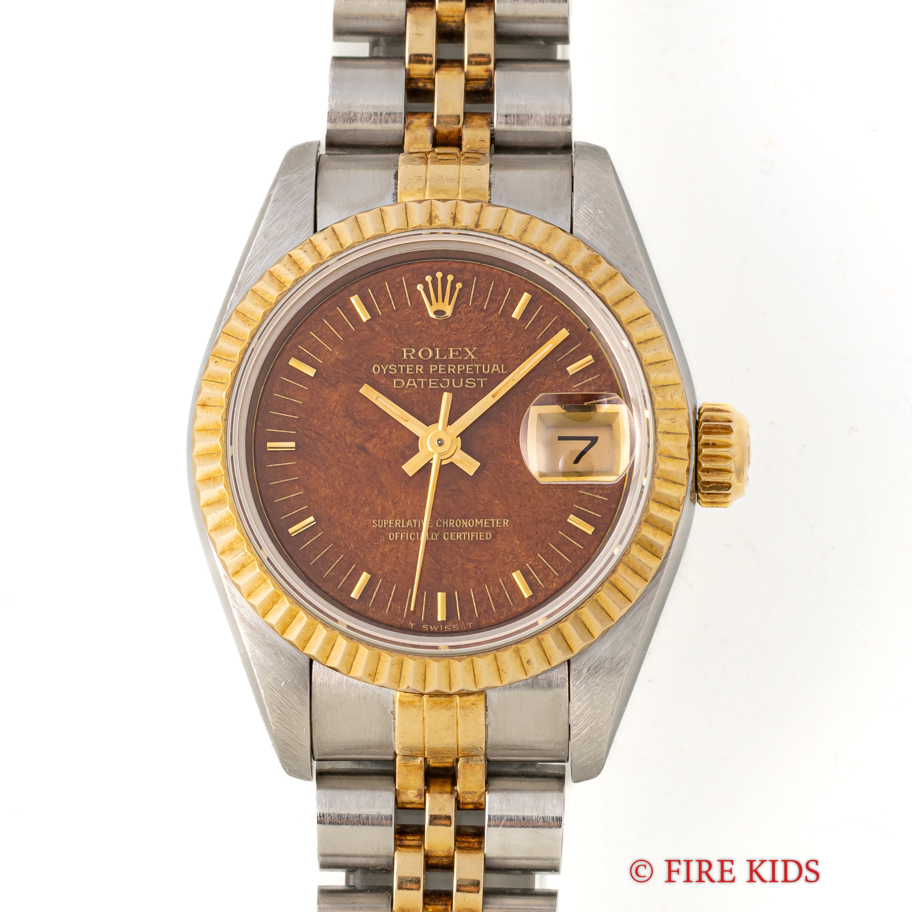 ロレックス デイトジャスト レディースコンビ ウッドダイヤル Ref.69173 1991年製 純正コンビブレス付き