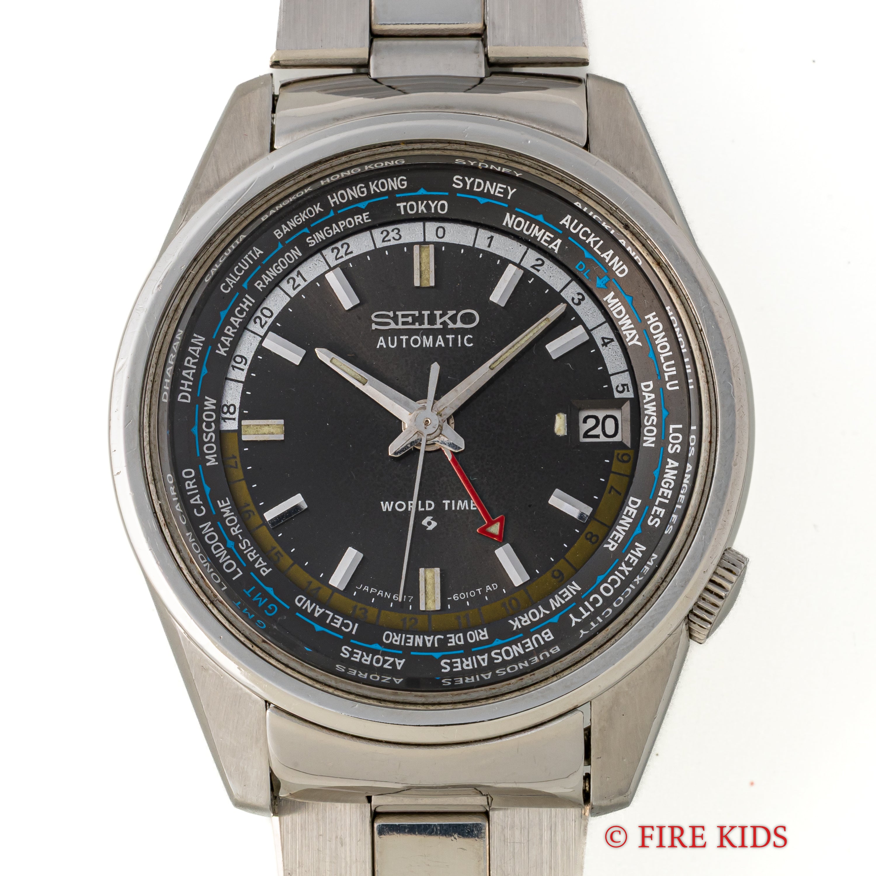 セイコー ワールドタイム セカンドモデル 1969年製 Ref.6117-6010 黒文字盤 純正ステンレスブレス