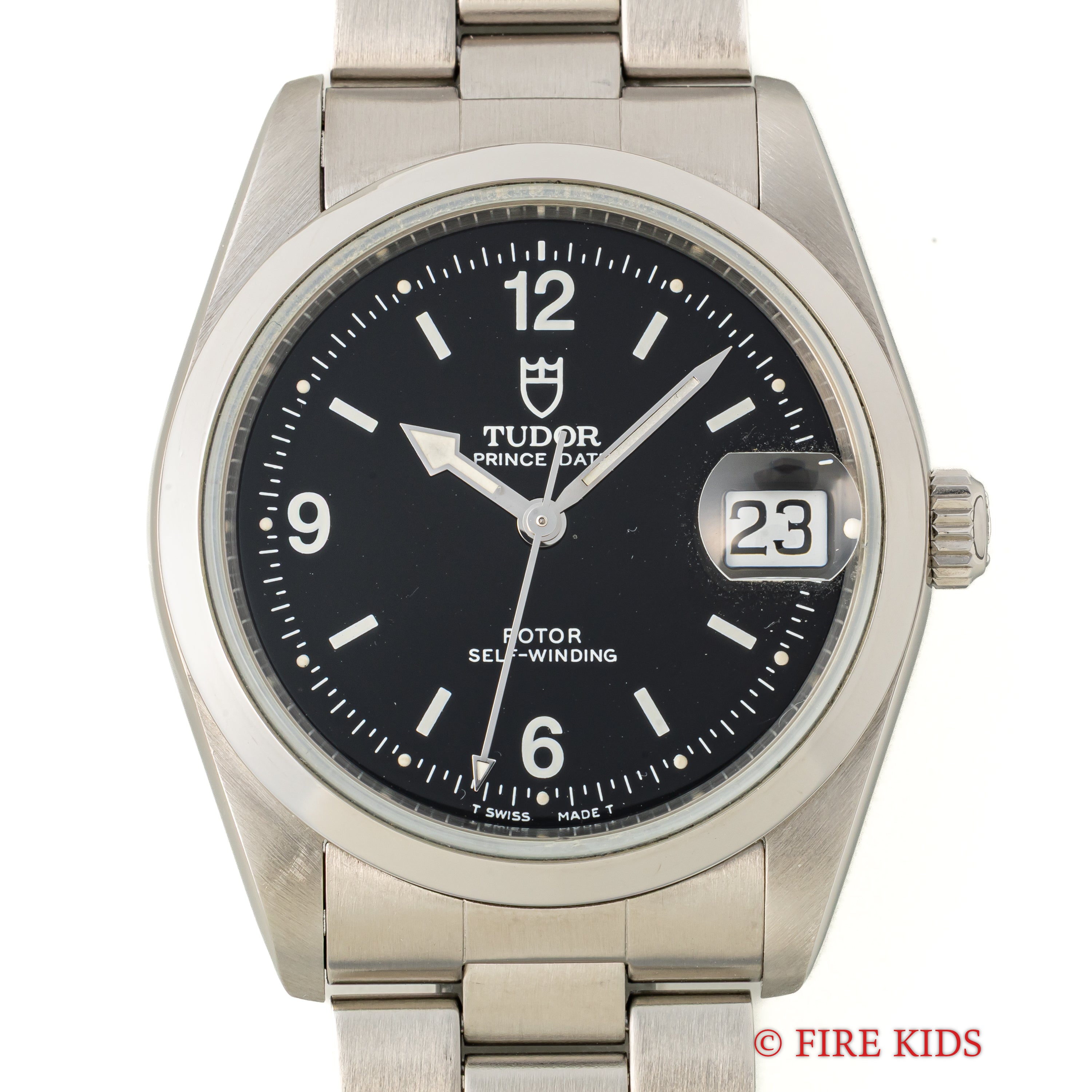 チューダー プリンスデイト 1998年製 ブラックアラビアダイヤル 王冠リューズ 純正ステンレスブレス 箱、ギャラ付き