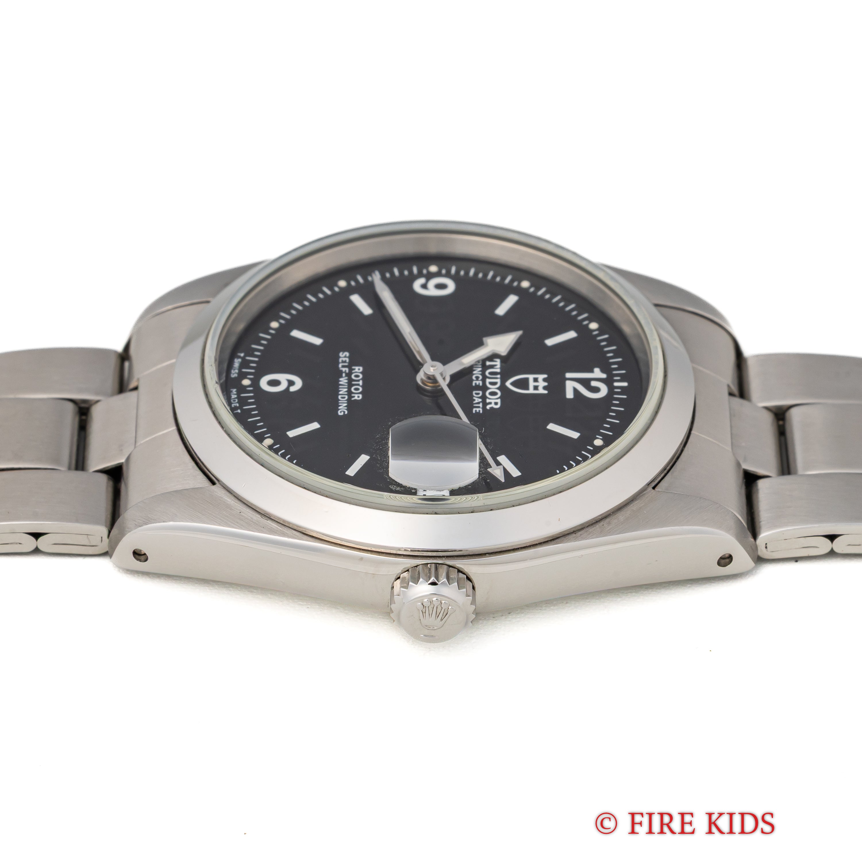 チューダー プリンスデイト 1998年製 ブラックアラビアダイヤル 王冠リューズ 純正ステンレスブレス 箱、ギャラ付き