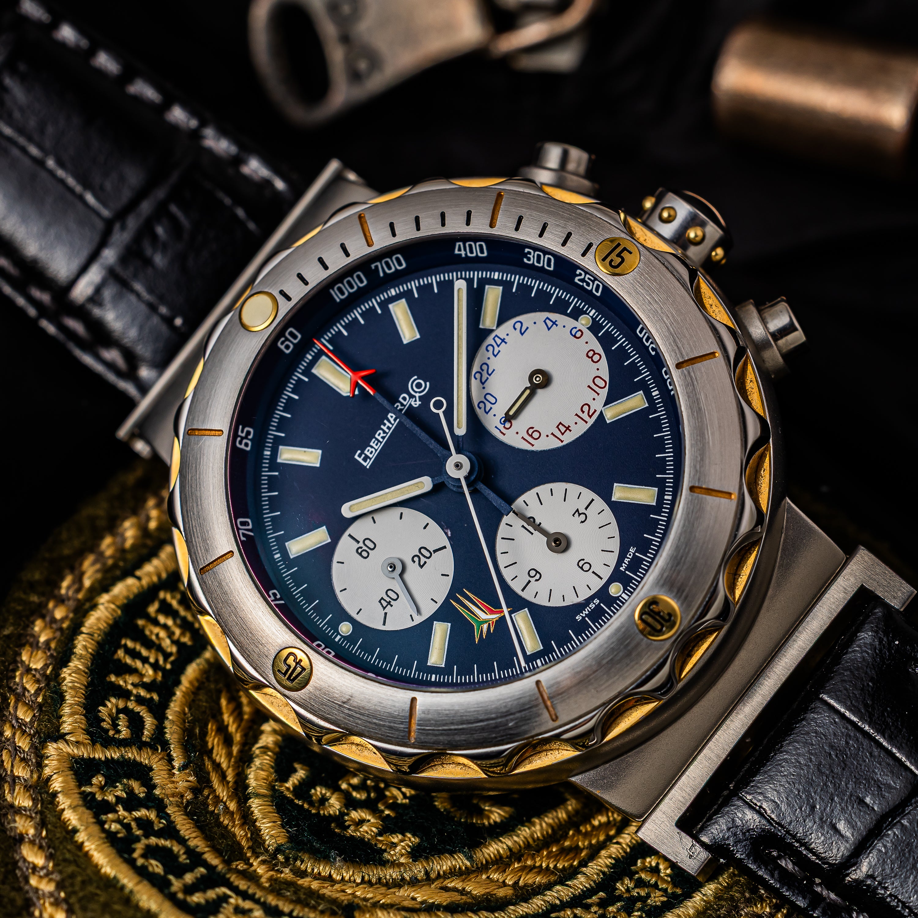 エベラール 1990年代製 イタリア空軍パイロットウオッチ クロノマスター ダイヤスコープ レマニア自動巻きクロノグラフ