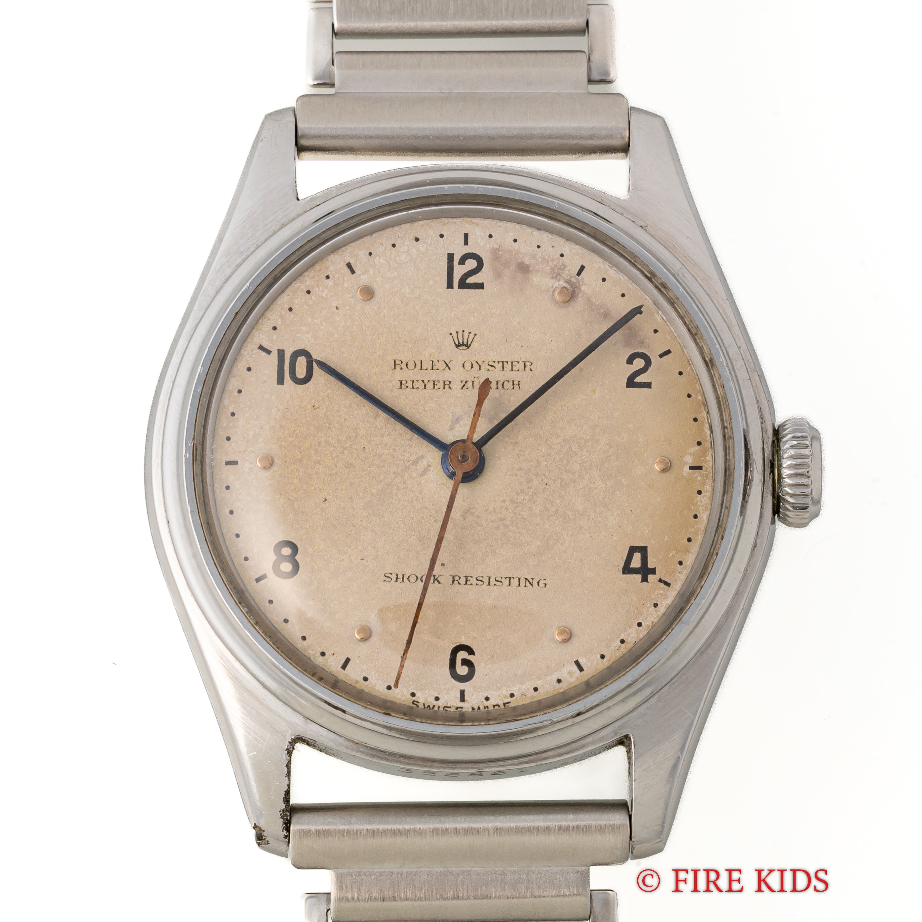 ロレックス オイスター ベイヤーWネーム 1945年製 飛びアラビアダイヤル Ref.4444 手巻 社外バンブーブレス