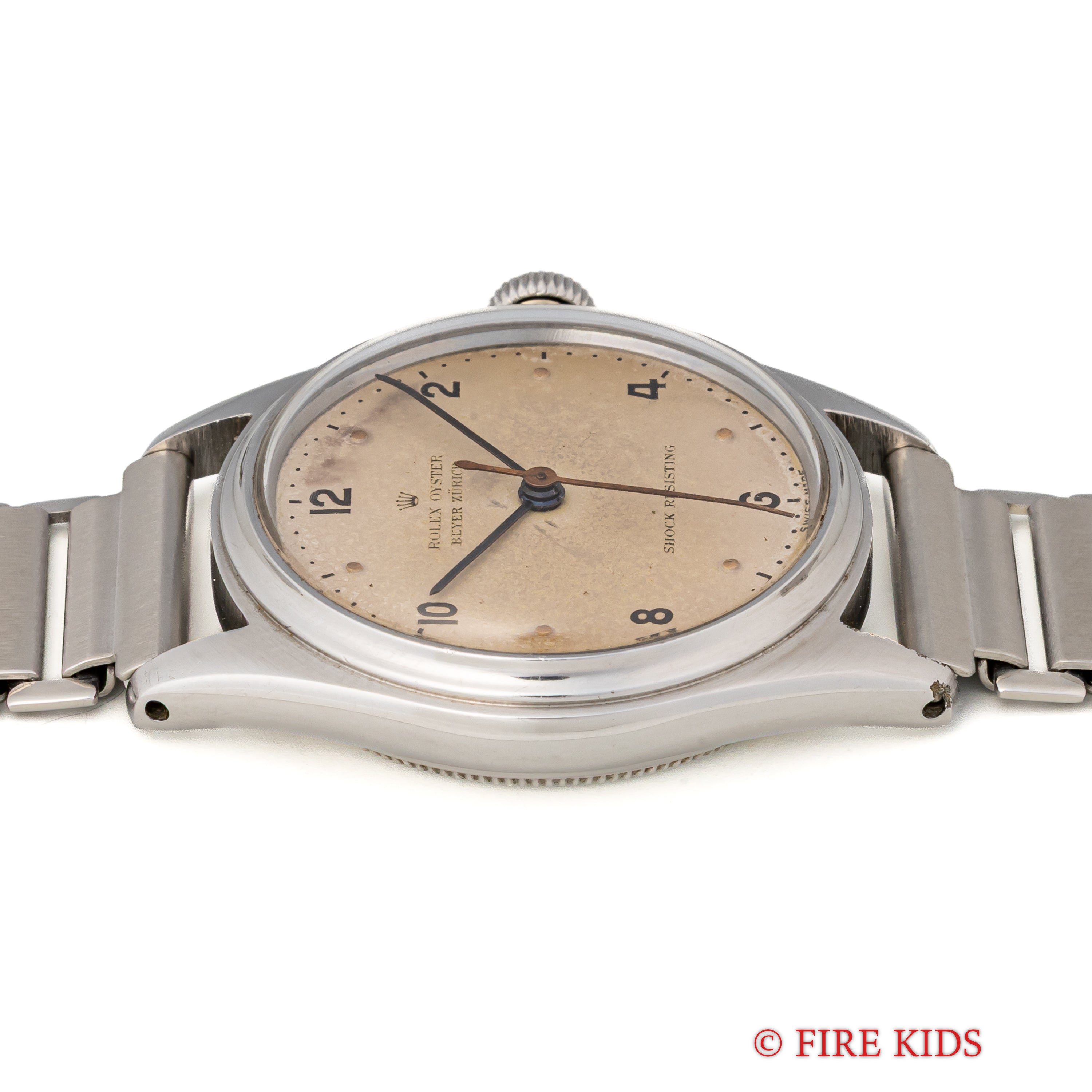 ロレックス オイスター ベイヤーWネーム 1945年製 飛びアラビアダイヤル Ref.4444 手巻 社外バンブーブレス