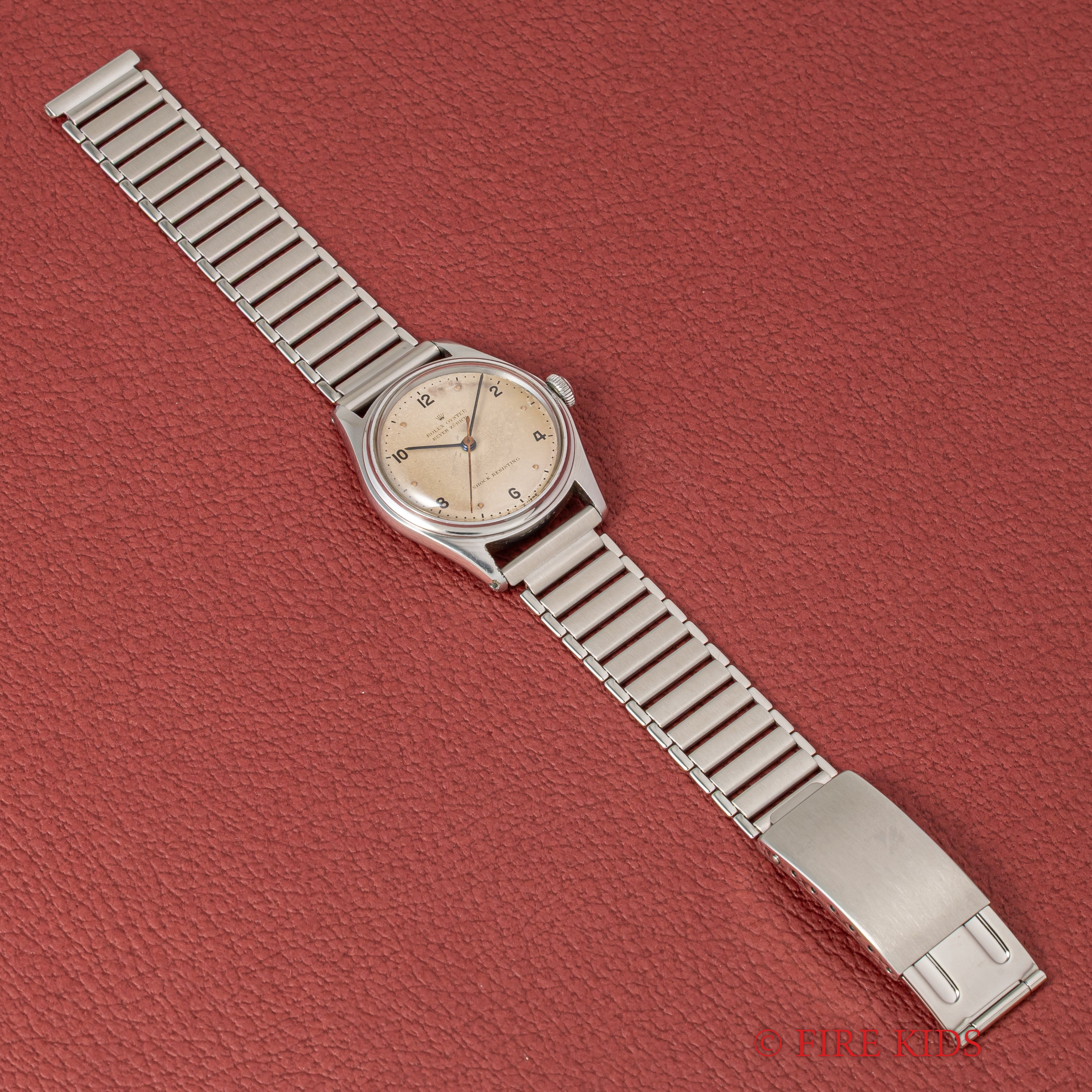 ロレックス オイスター ベイヤーWネーム 1945年製 飛びアラビアダイヤル Ref.4444 手巻 社外バンブーブレス