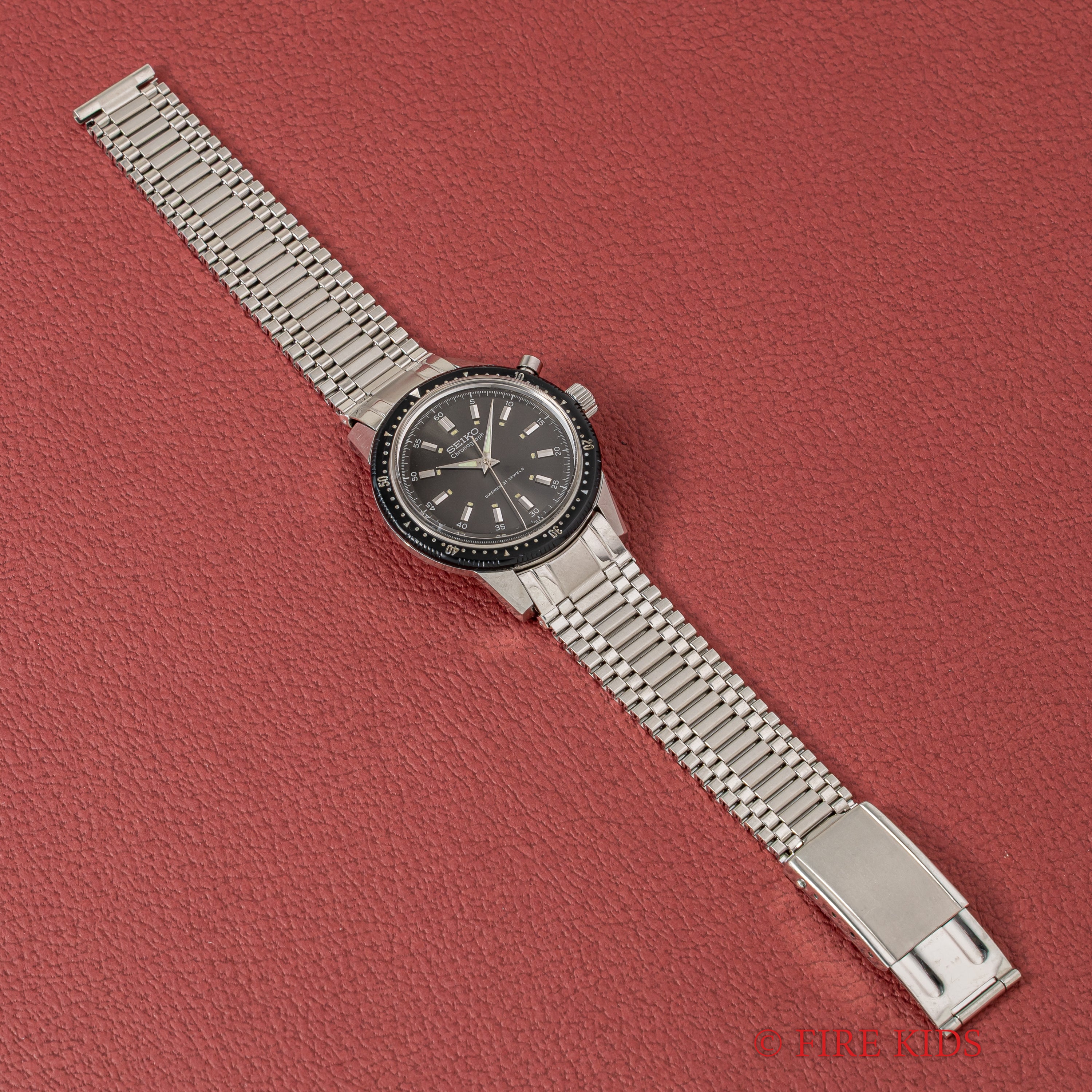 セイコー 1963年製 ワンプッシュクロノグラフ 黒文字盤 プラベゼル Ref.458990 東京オリンピック記念モデル 純正ブレス