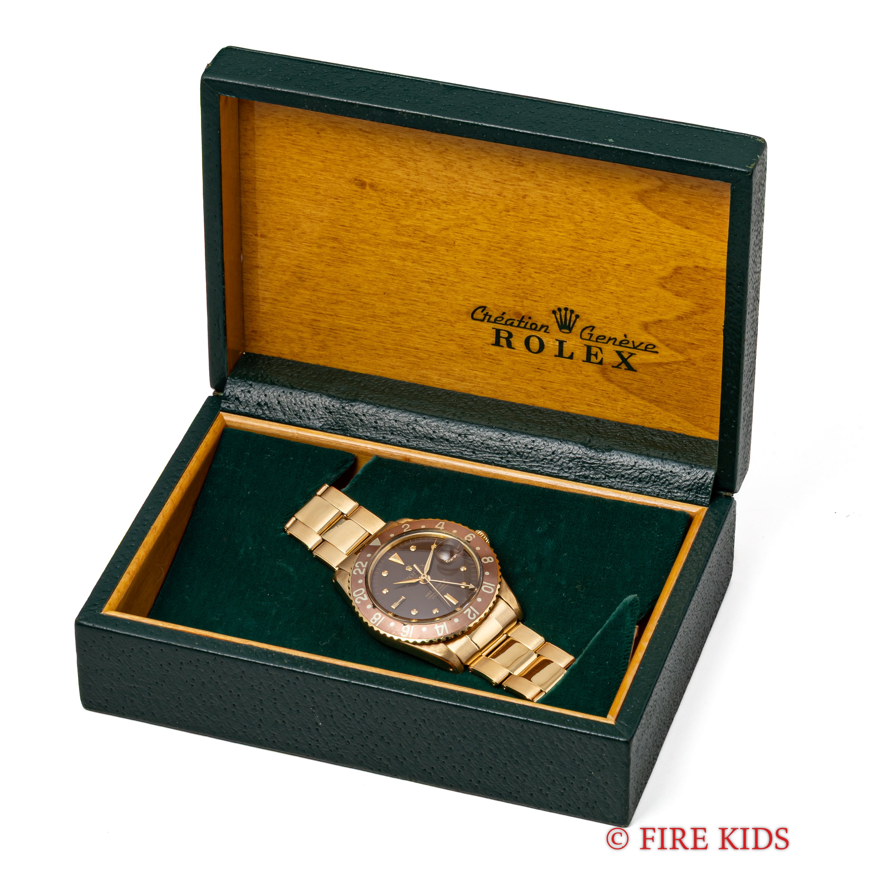 ロレックス 18金無垢GMTマスター Ref.1675 1964年製 ガードレス 茶ツボ アルファハンド 純正金無垢リベットブレス