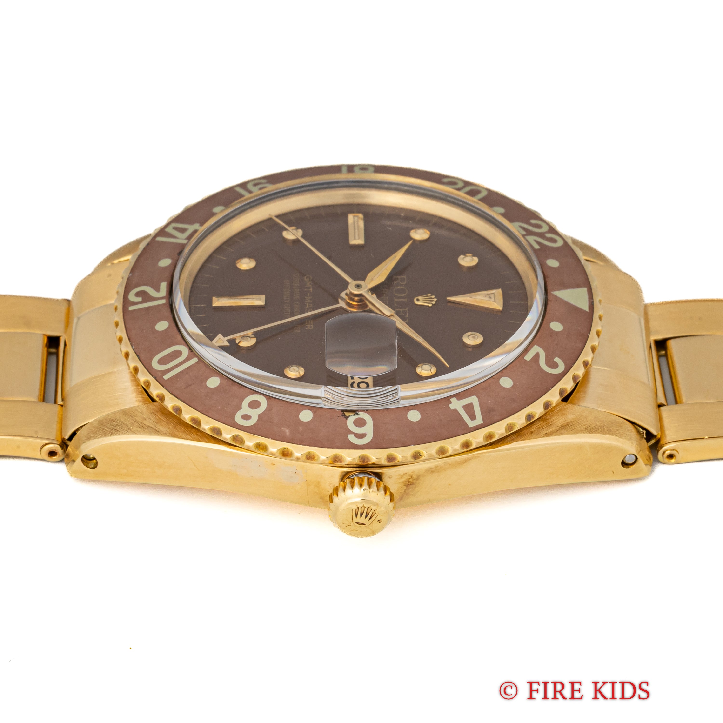 ロレックス 18金無垢GMTマスター Ref.1675 1964年製 ガードレス 茶ツボ アルファハンド 純正金無垢リベットブレス