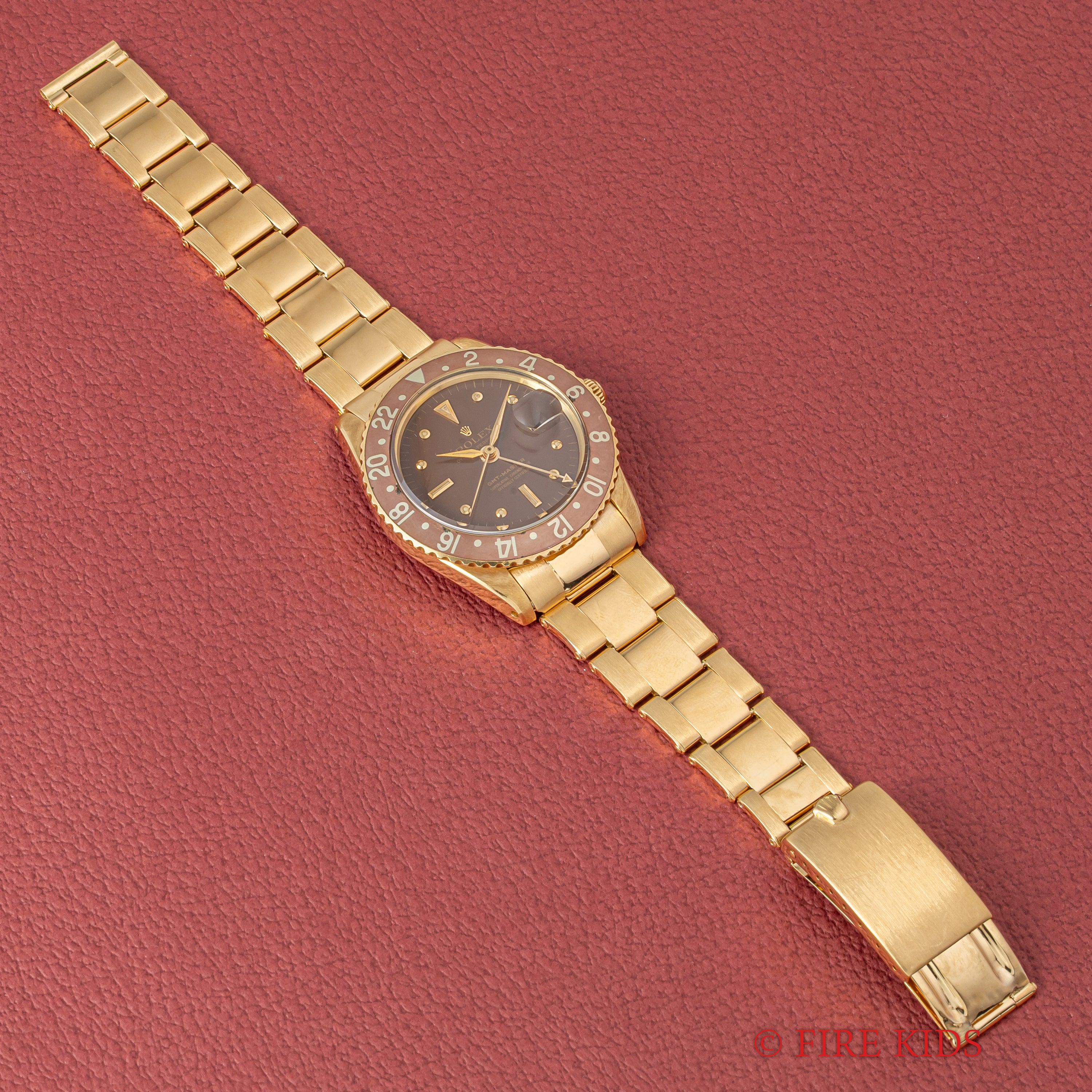 ロレックス 18金無垢GMTマスター Ref.1675 1964年製 ガードレス 茶ツボ アルファハンド 純正金無垢リベットブレス