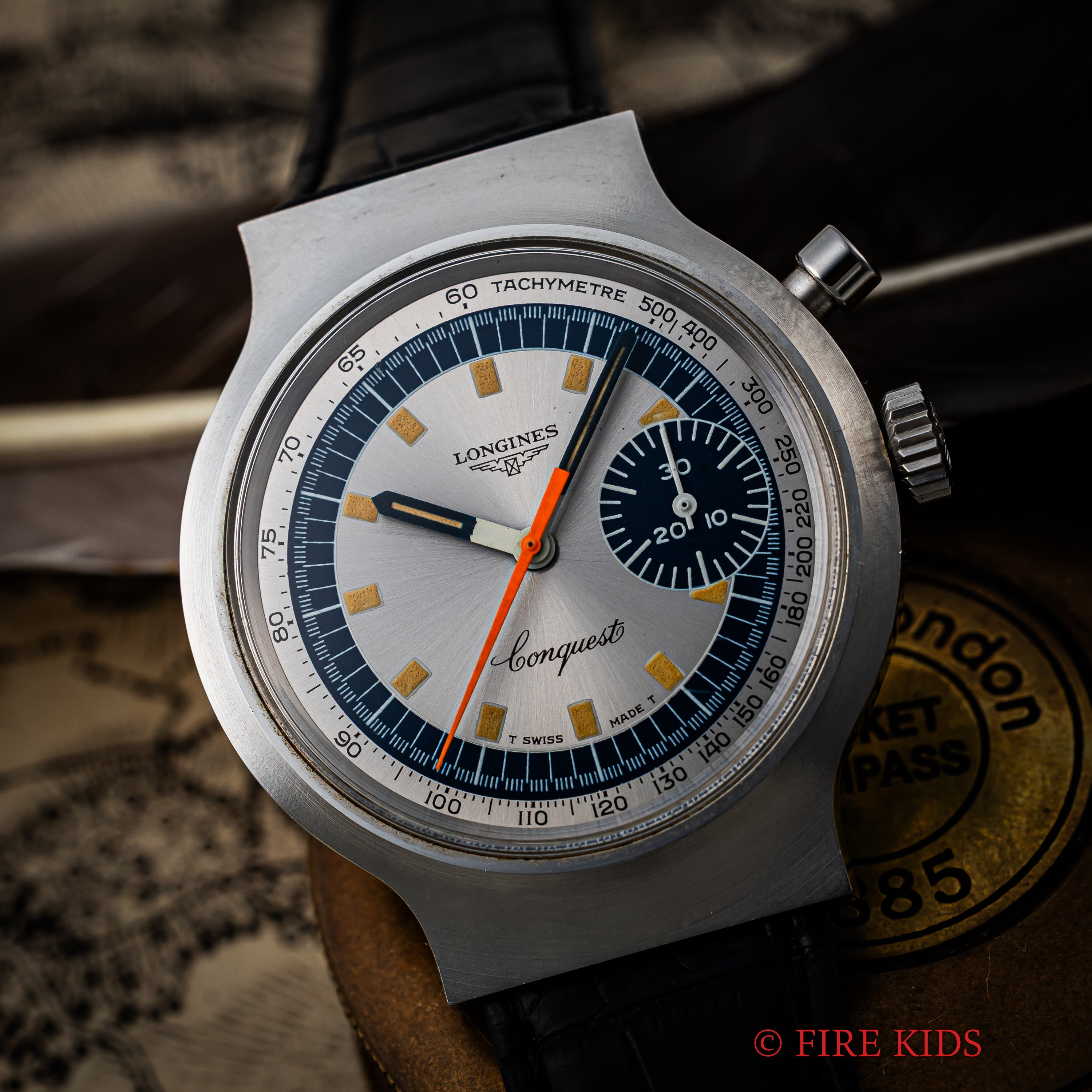 ロンジン コンクエスト 1972年製 ミュンヘンオリンピック記念モデル ワンプッシュクロノグラフ 純正尾錠