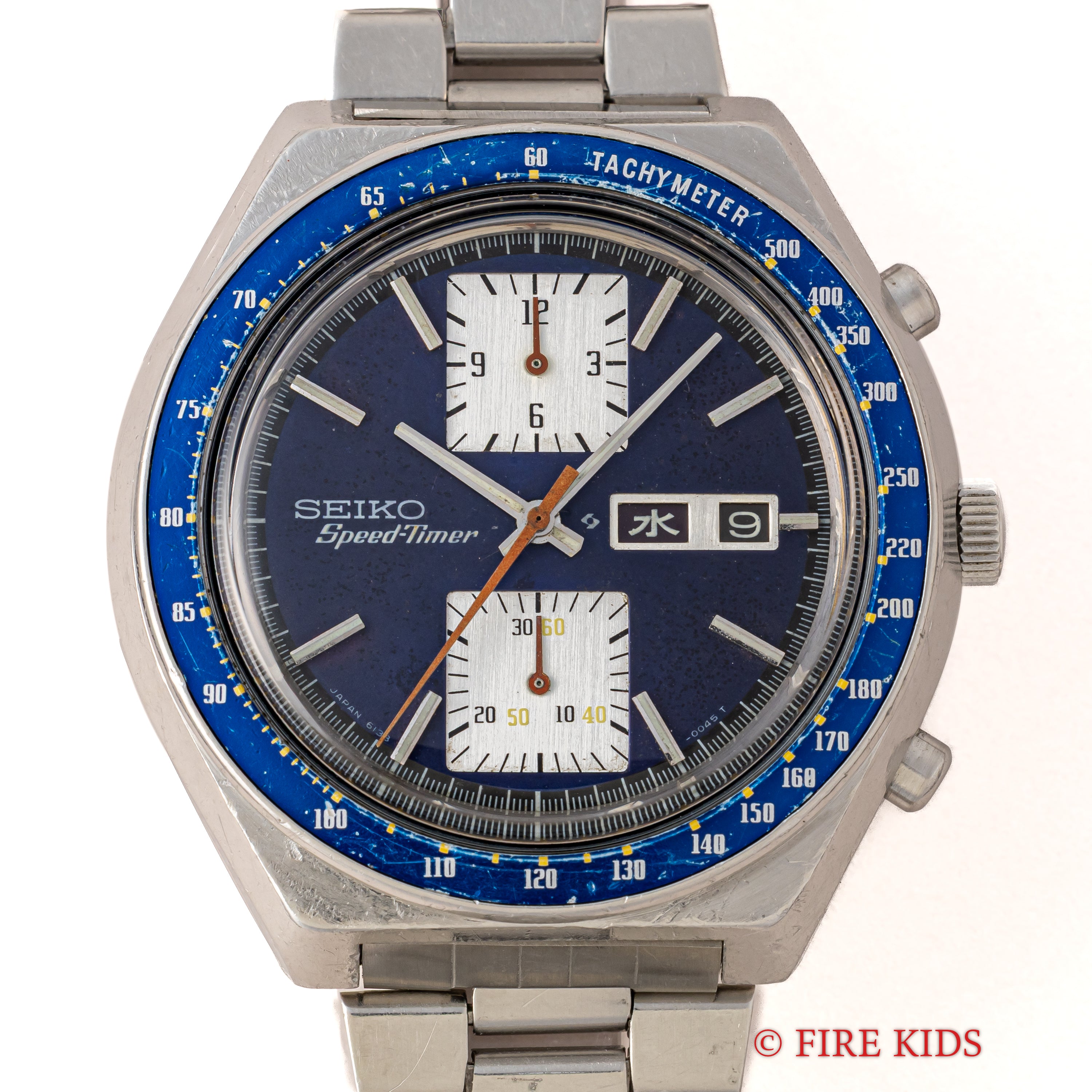 セイコー 角目 自動巻クロノグラフ 1976年製 Ref.6138-0030 ブルーダイヤル 純正ブレス付き