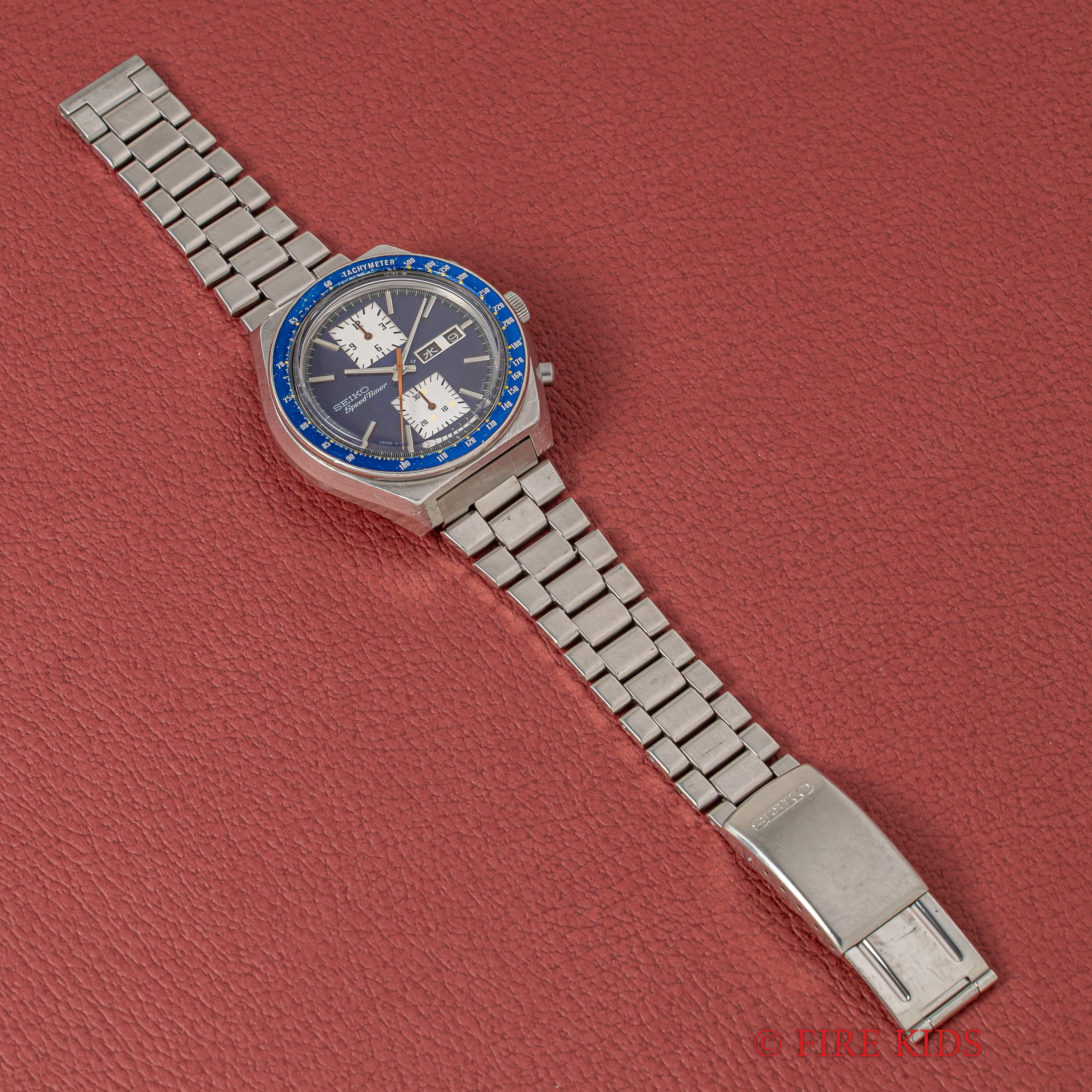 セイコー 角目 自動巻クロノグラフ 1976年製 Ref.6138-0030 ブルーダイヤル 純正ブレス付き