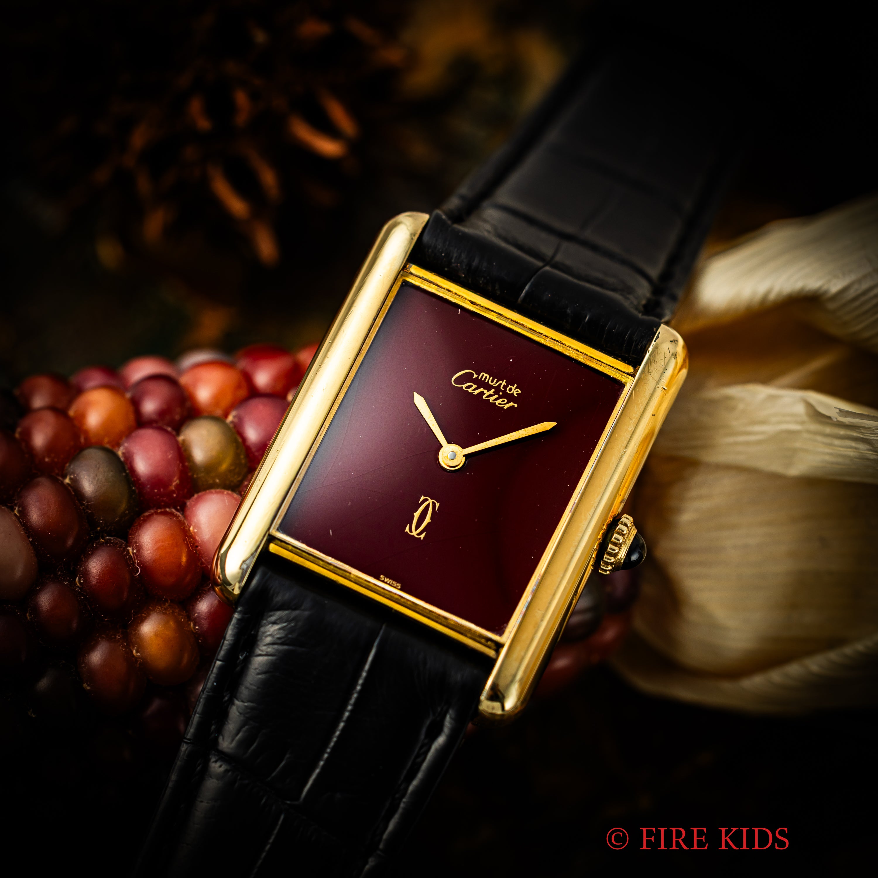 カルティエ マストタンク 1980年代製 LMサイズ 手巻き ガーネットダイヤル