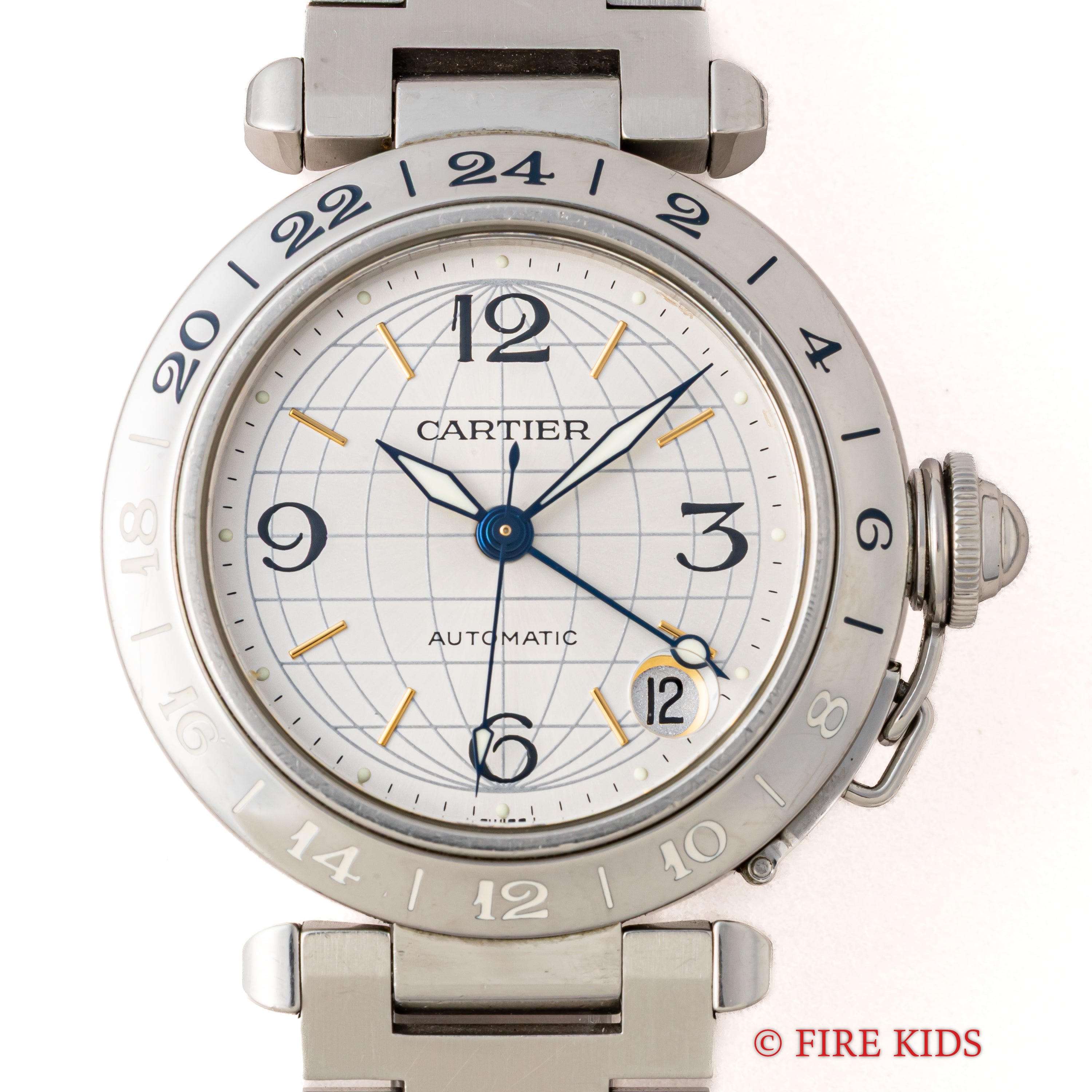 カルティエ パシャC メリディアン 2001年発行ギャラ Ref.2377 GMT シルバーダイヤル ギャラ付き