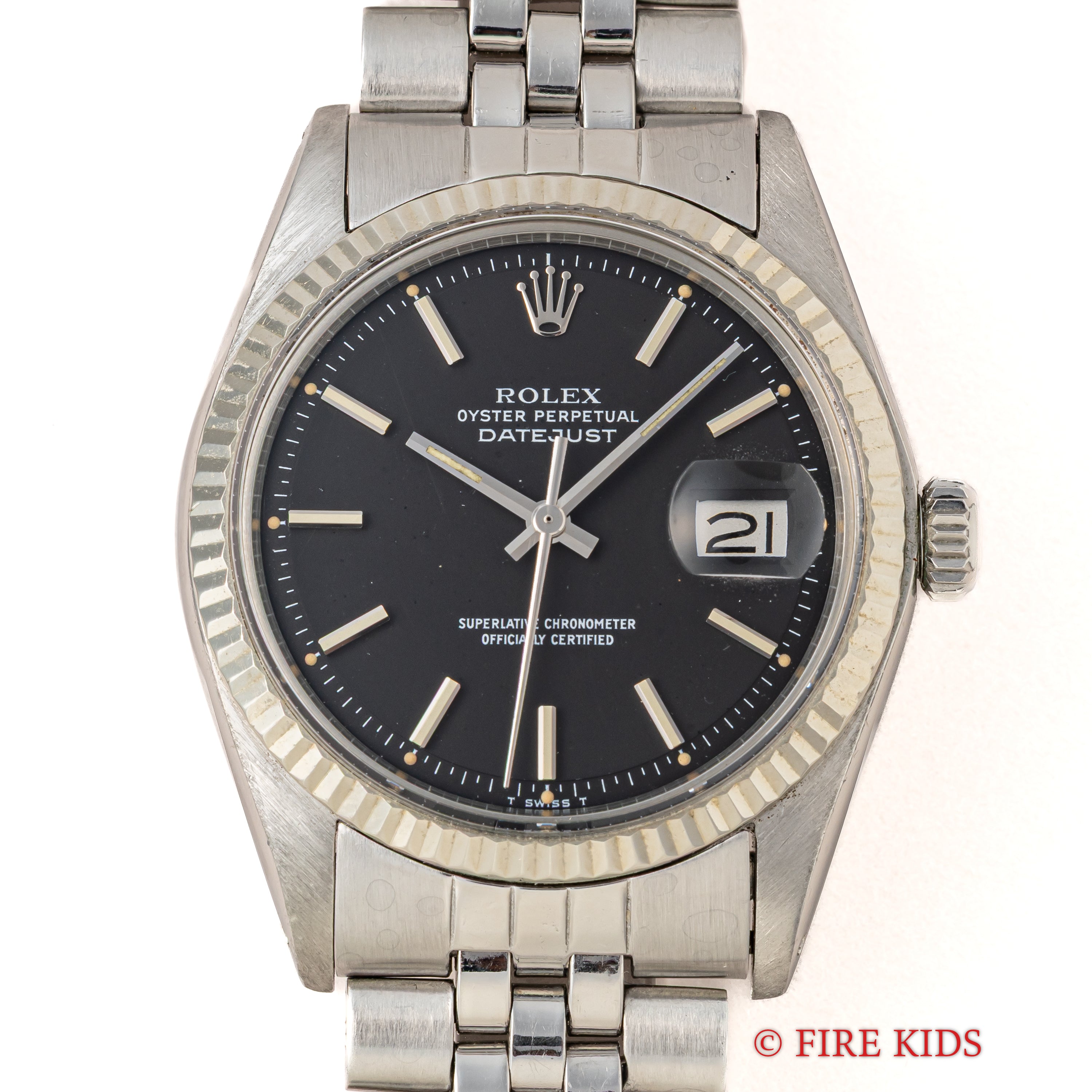 ロレックス デイトジャスト1973年製 マットブラックダイヤル Ref.1601 ホワイトゴールドベゼル 純正ジュビリーブレス