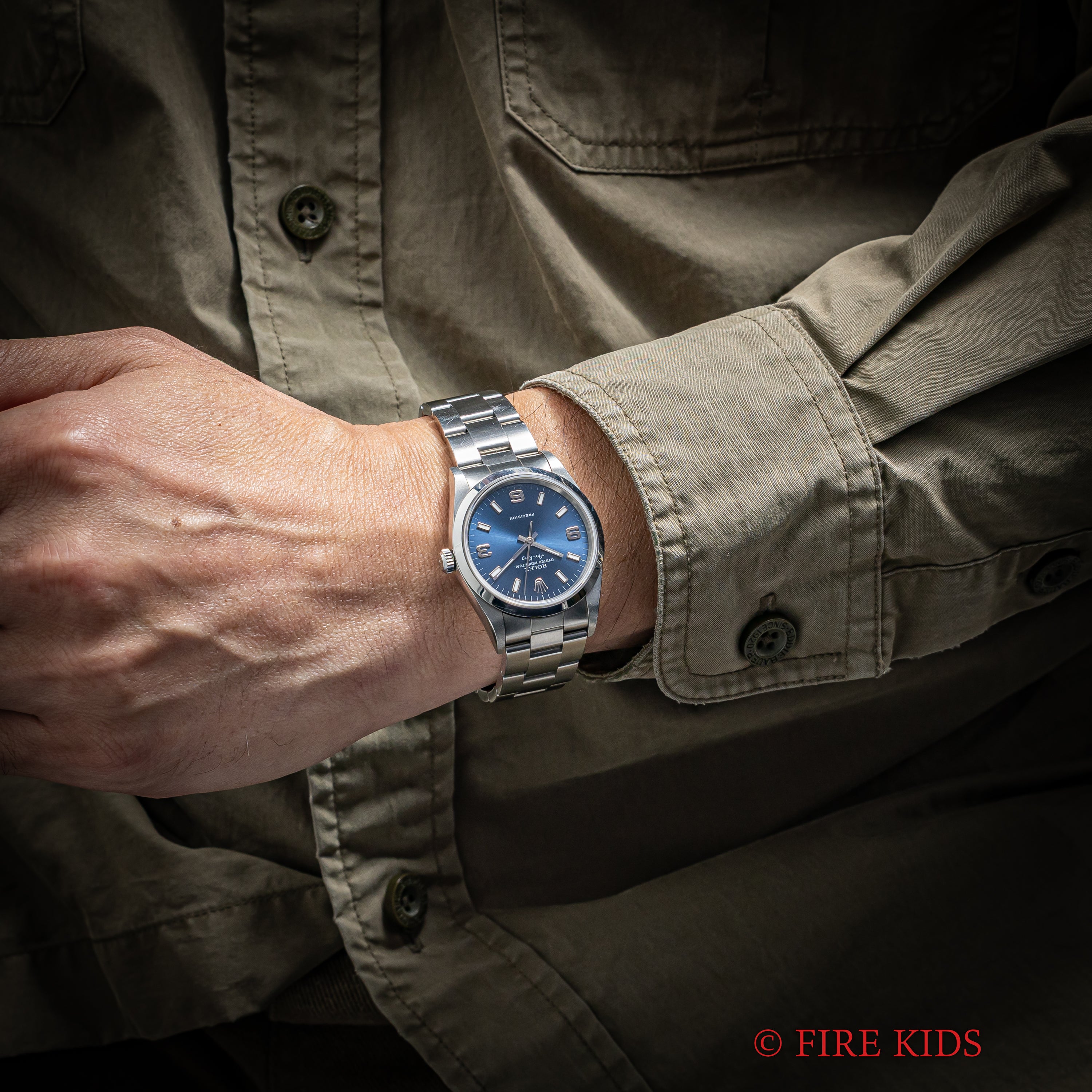 ロレックス エアキング 2001年製 Ref.14000Ｍ ブルーダイヤル Cal.3130 純正オイスターブレス