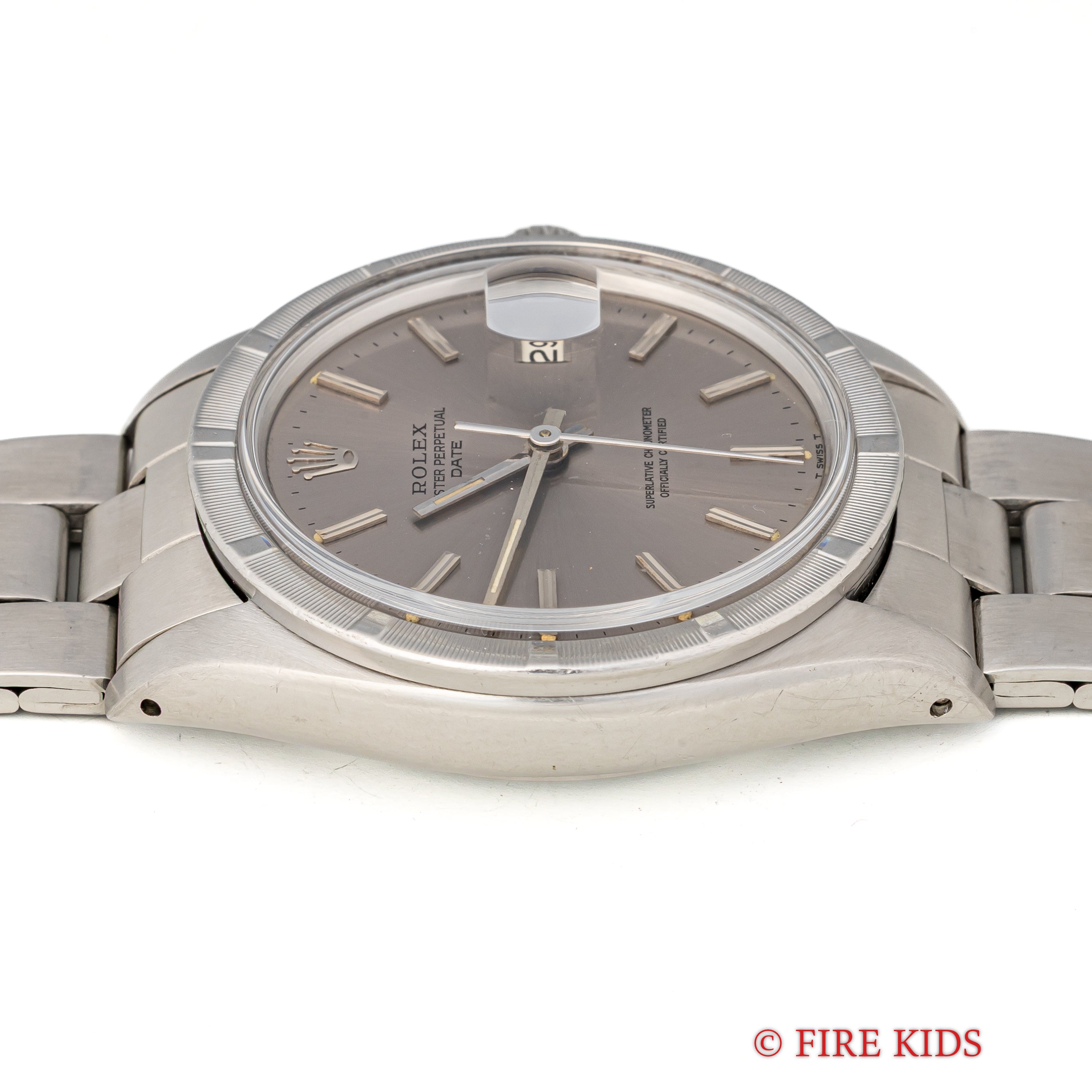 ロレックス オイスターパーペチュアルデイト 1971年製 パープルグレーダイヤル エンジンターンドベゼル Ref.1501 純正ブレス付き